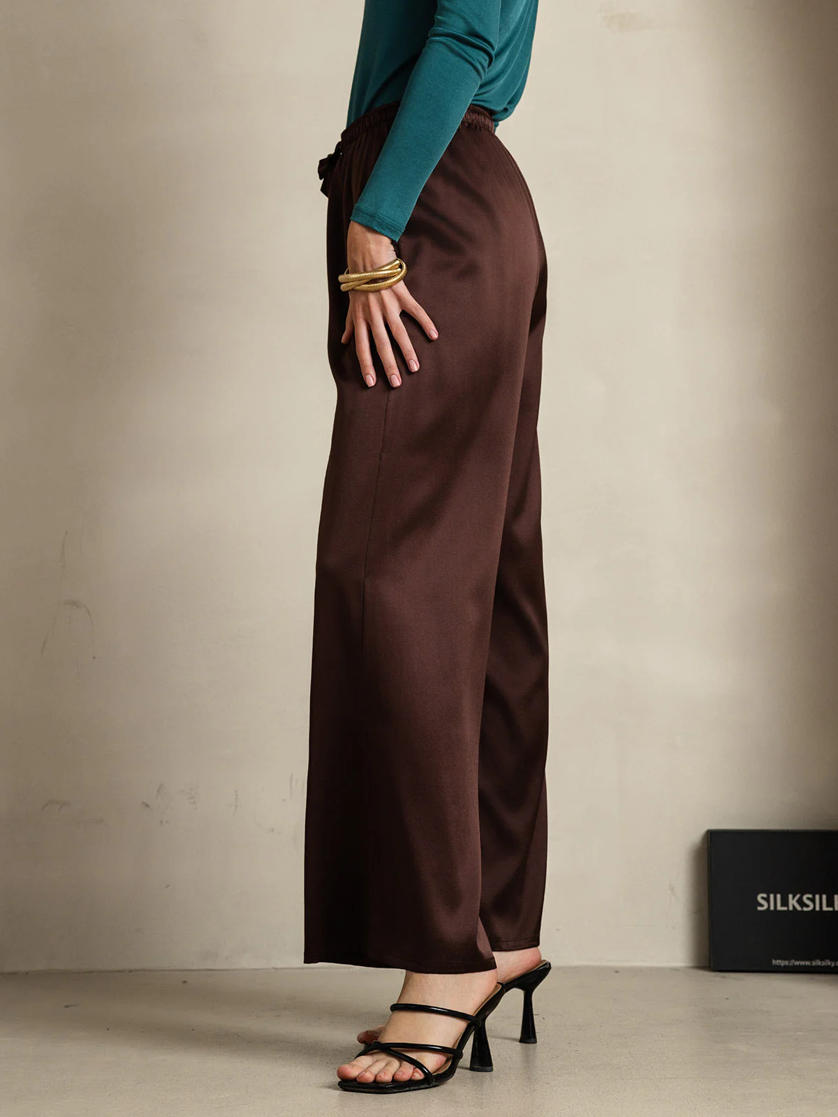 100% Maulbeerseide Weites Bein Damen Hose - Image 57