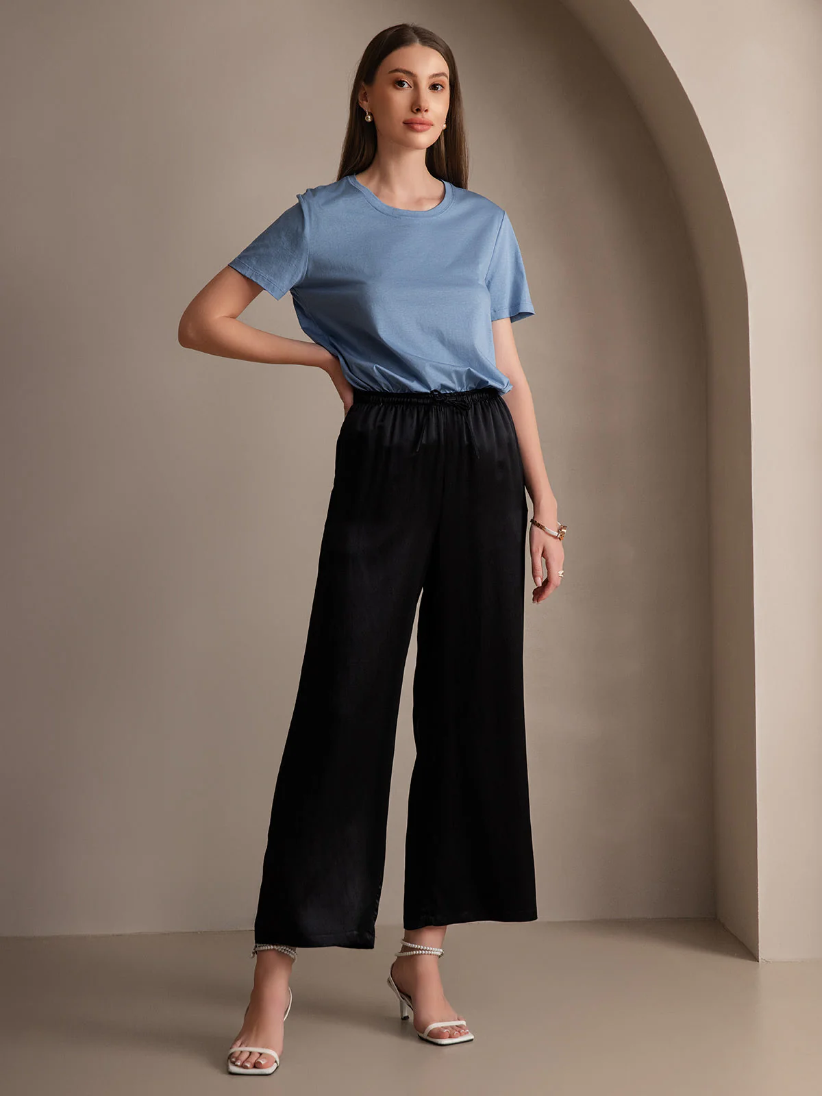 Reine Seide Entspannte Elastische Taille Hose - Image 11