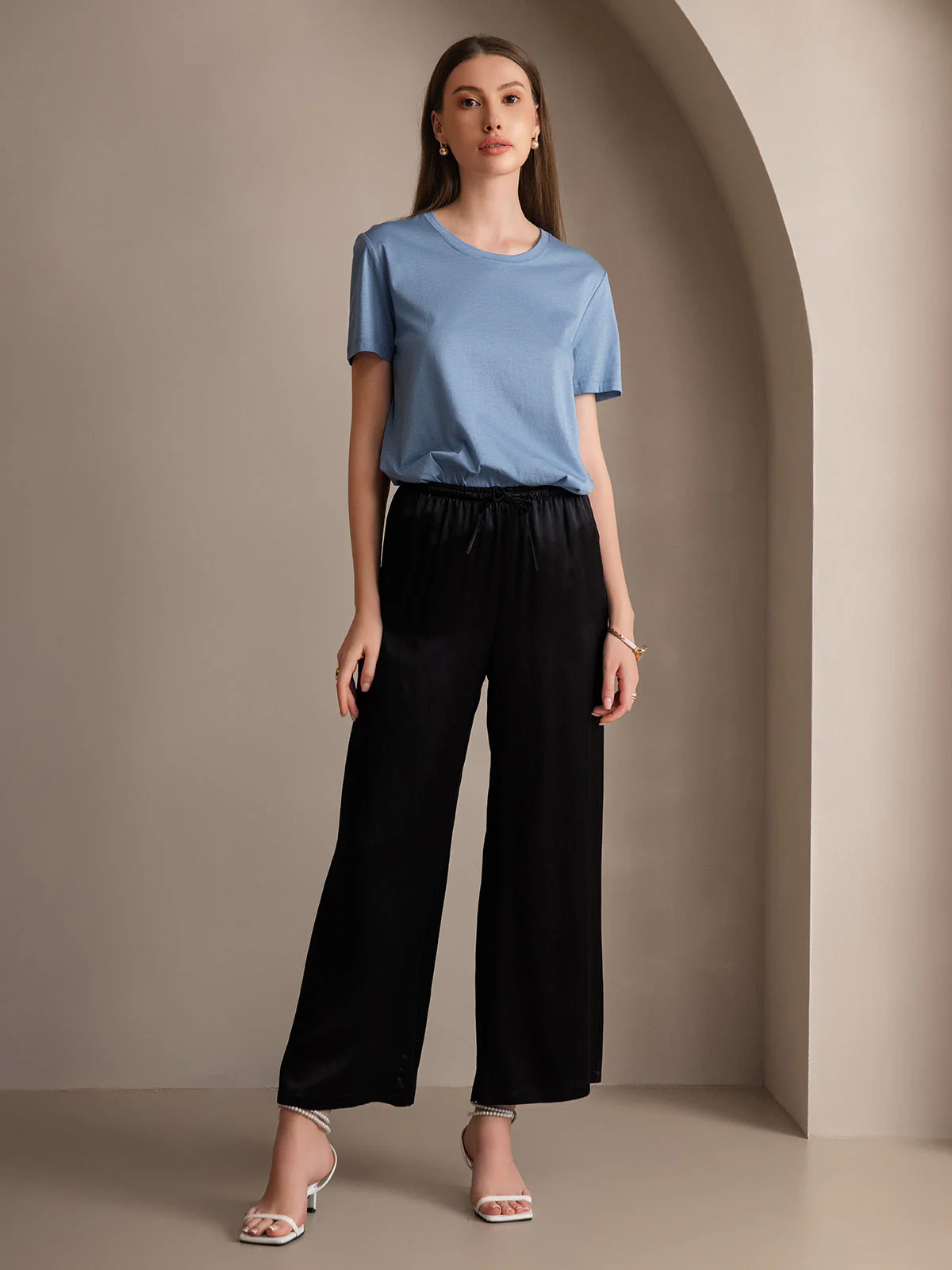 Reine Seide Entspannte Elastische Taille Hose - Image 12