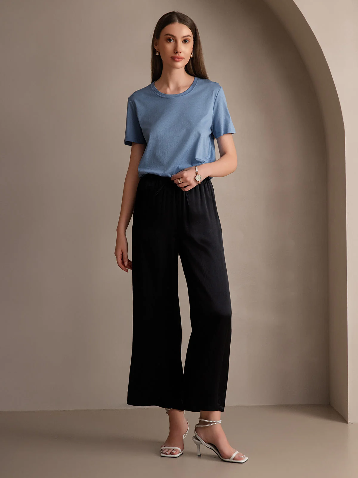 Reine Seide Entspannte Elastische Taille Hose - Image 13