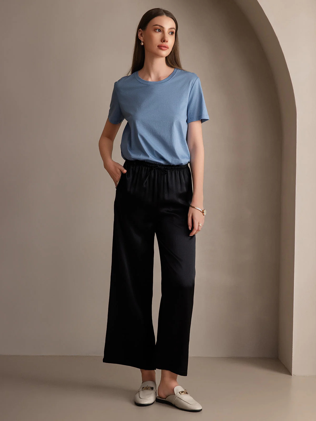 Reine Seide Entspannte Elastische Taille Hose - Image 14