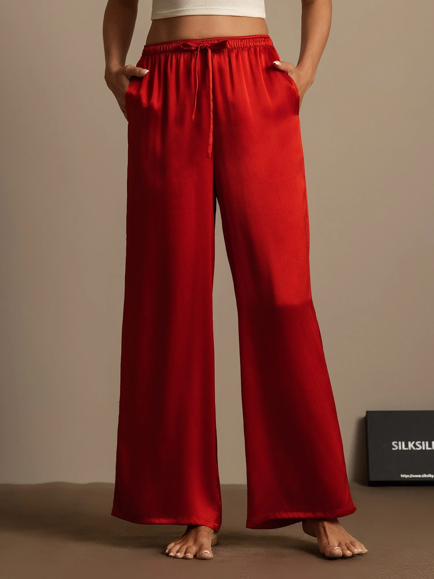 Reine Seide Entspannte Elastische Taille Hose - Image 15