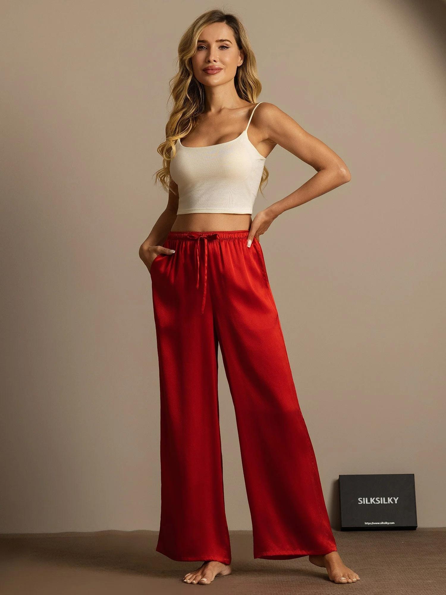 Reine Seide Entspannte Elastische Taille Hose - Image 17