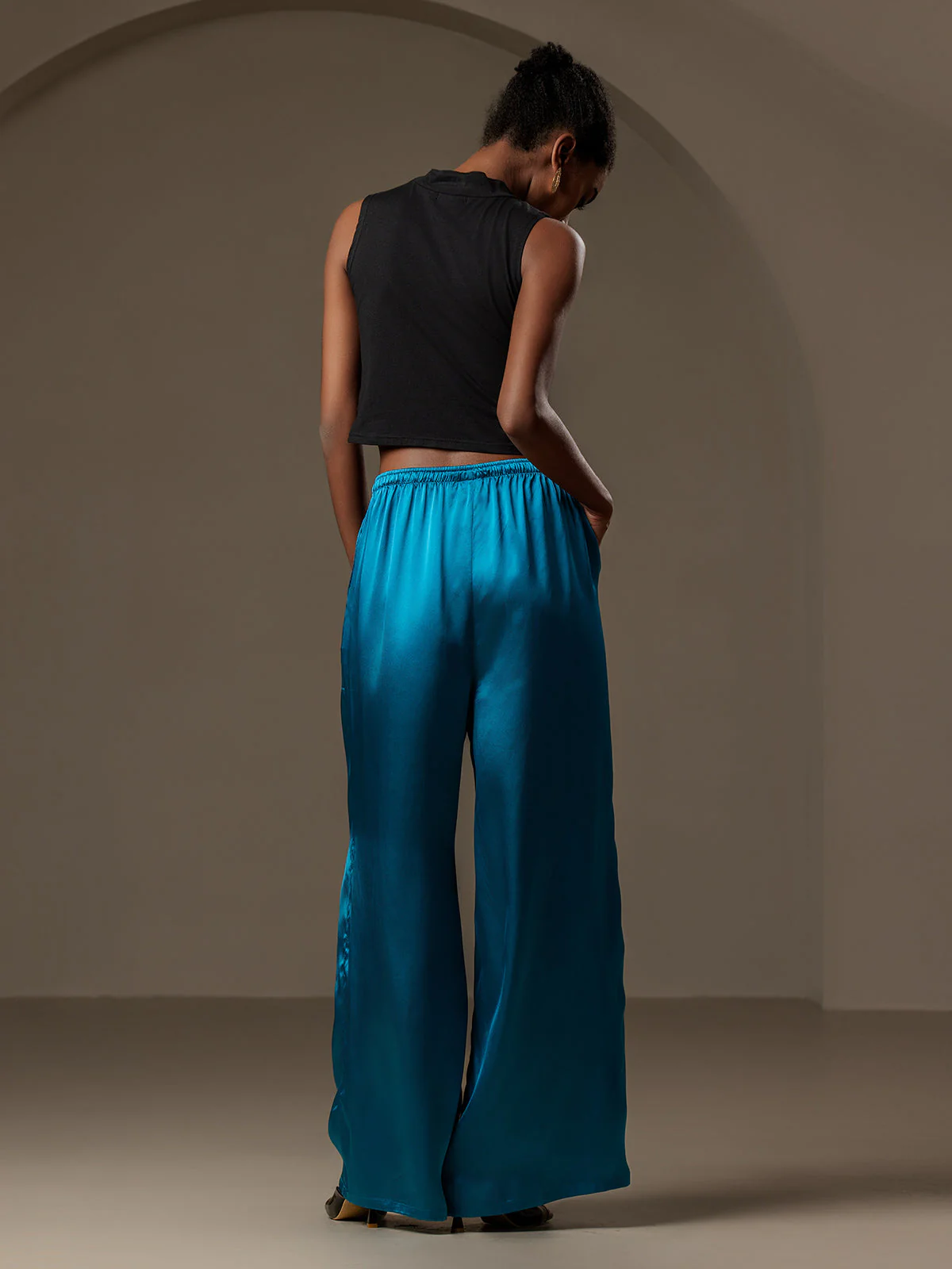 Reine Seide Entspannte Elastische Taille Hose - Image 23