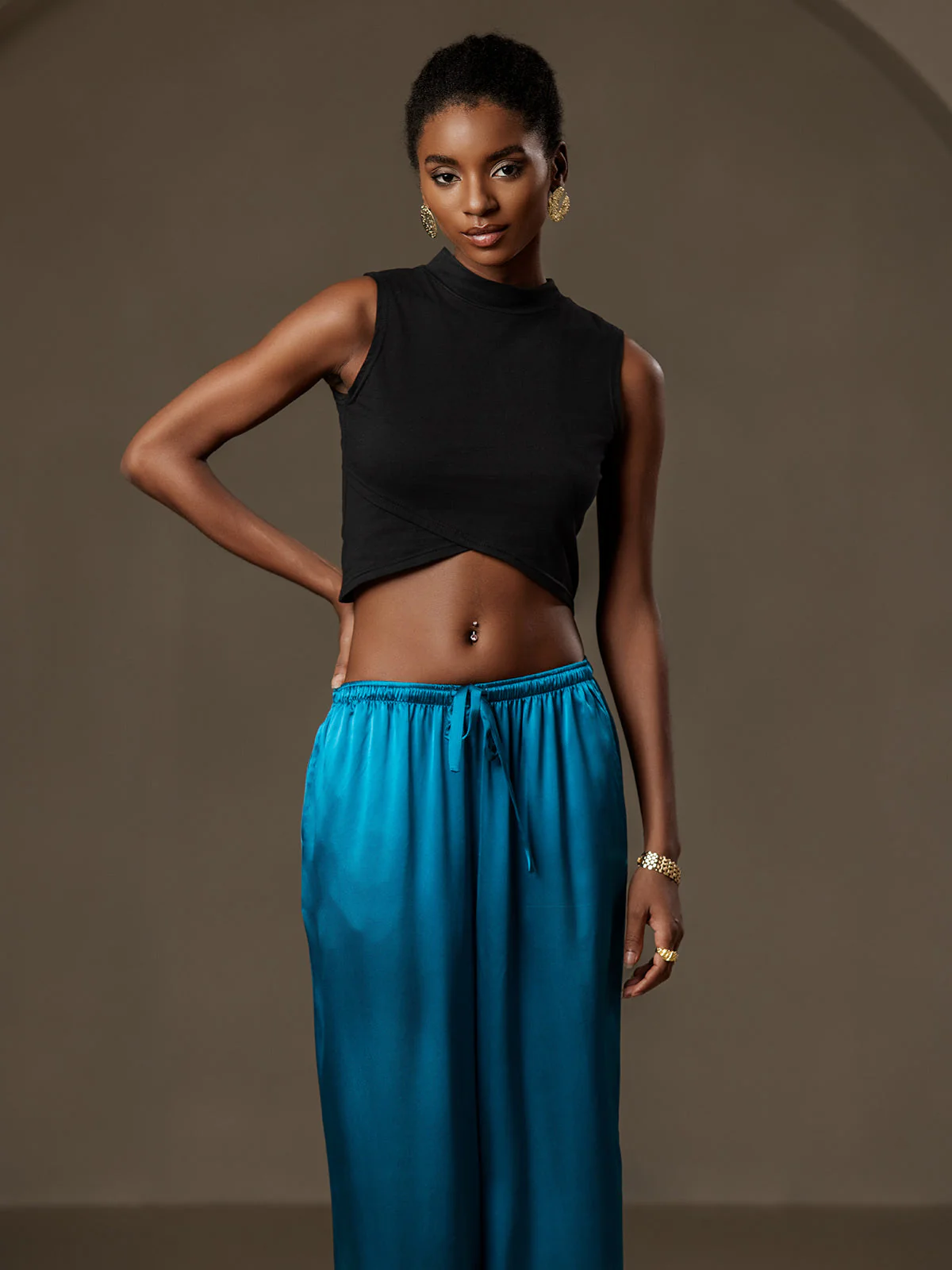 Reine Seide Entspannte Elastische Taille Hose - Image 24
