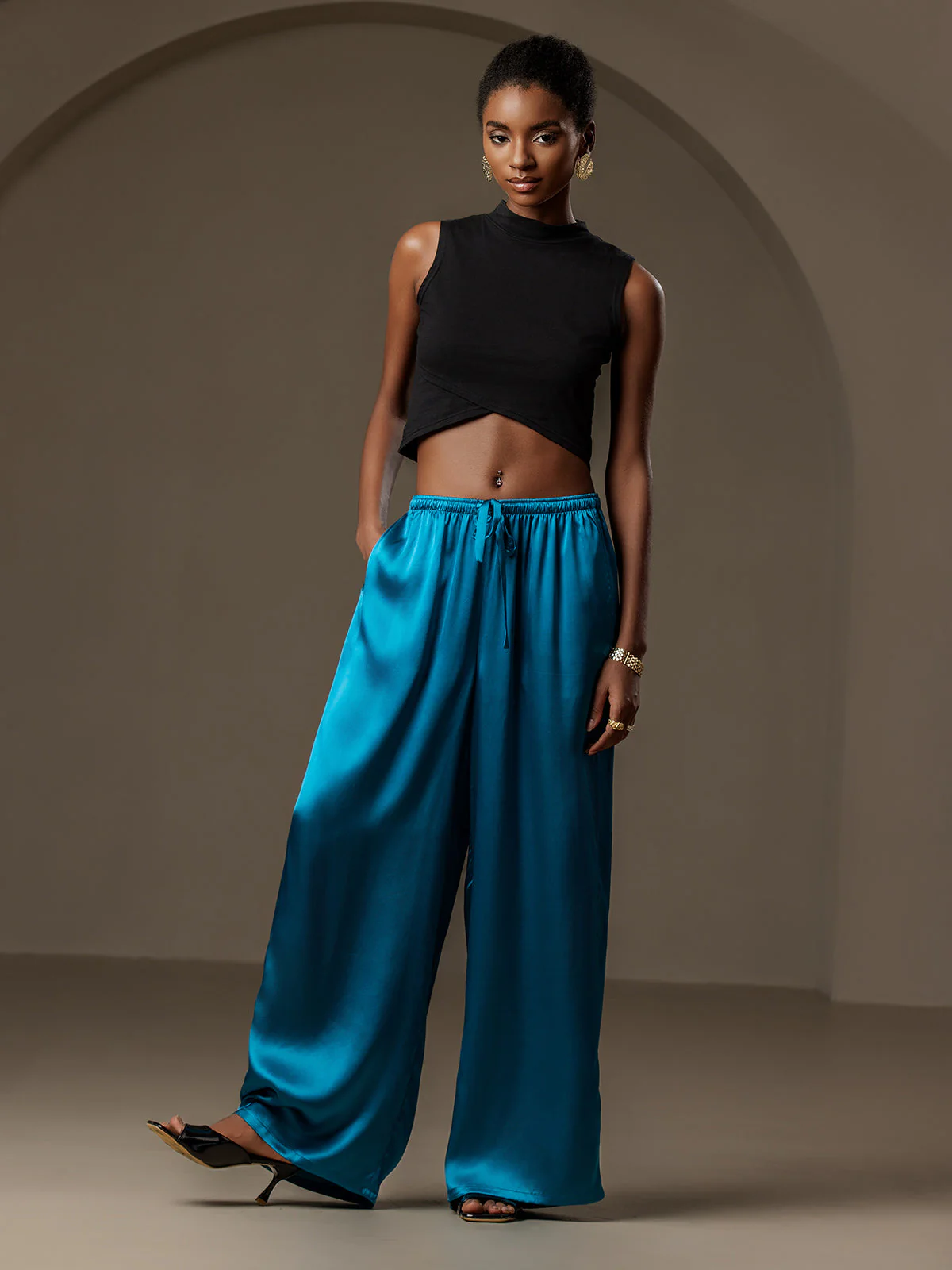 Reine Seide Entspannte Elastische Taille Hose - Image 25