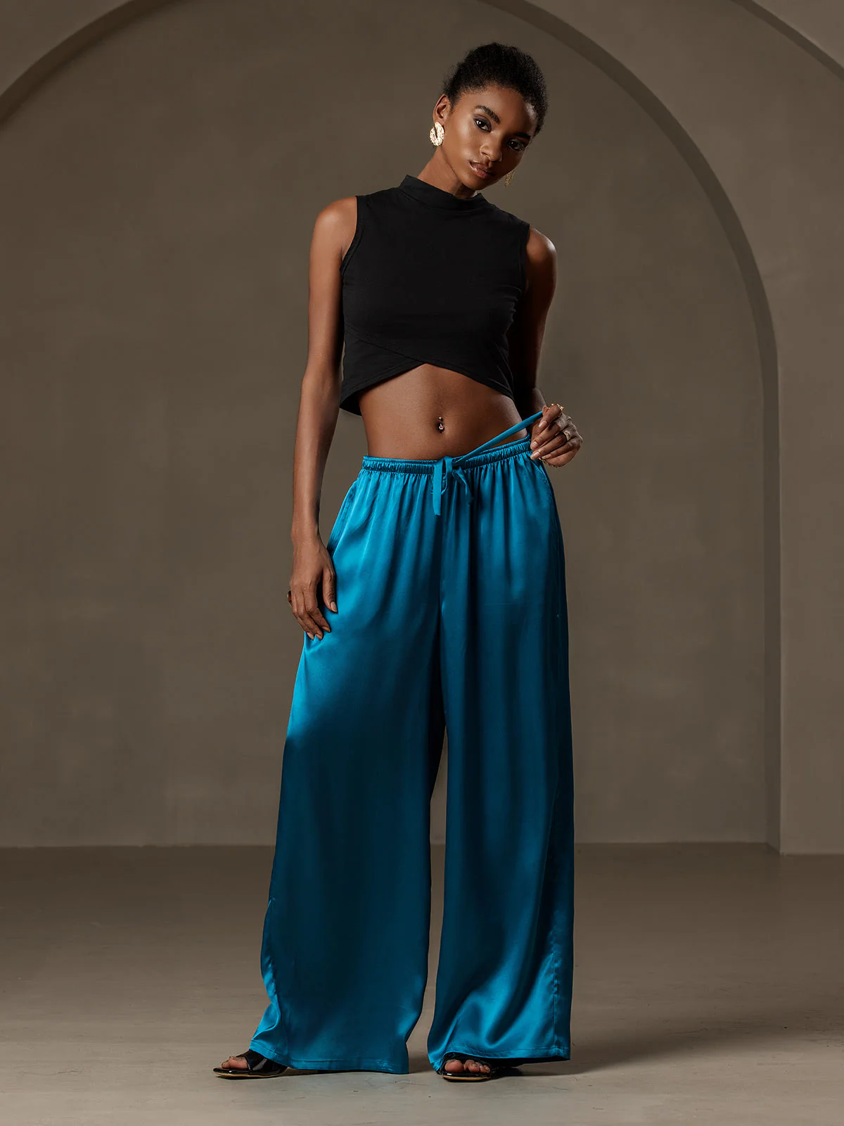 Reine Seide Entspannte Elastische Taille Hose - Image 26