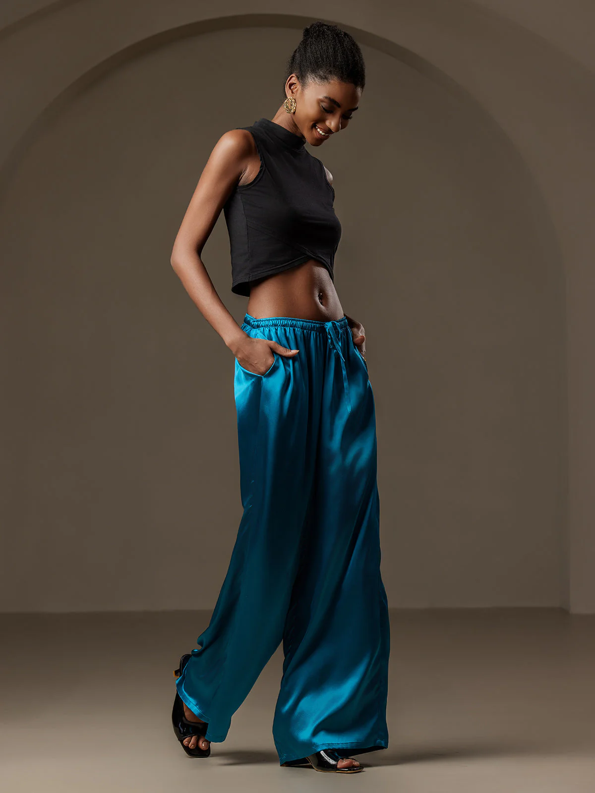 Reine Seide Entspannte Elastische Taille Hose - Image 27
