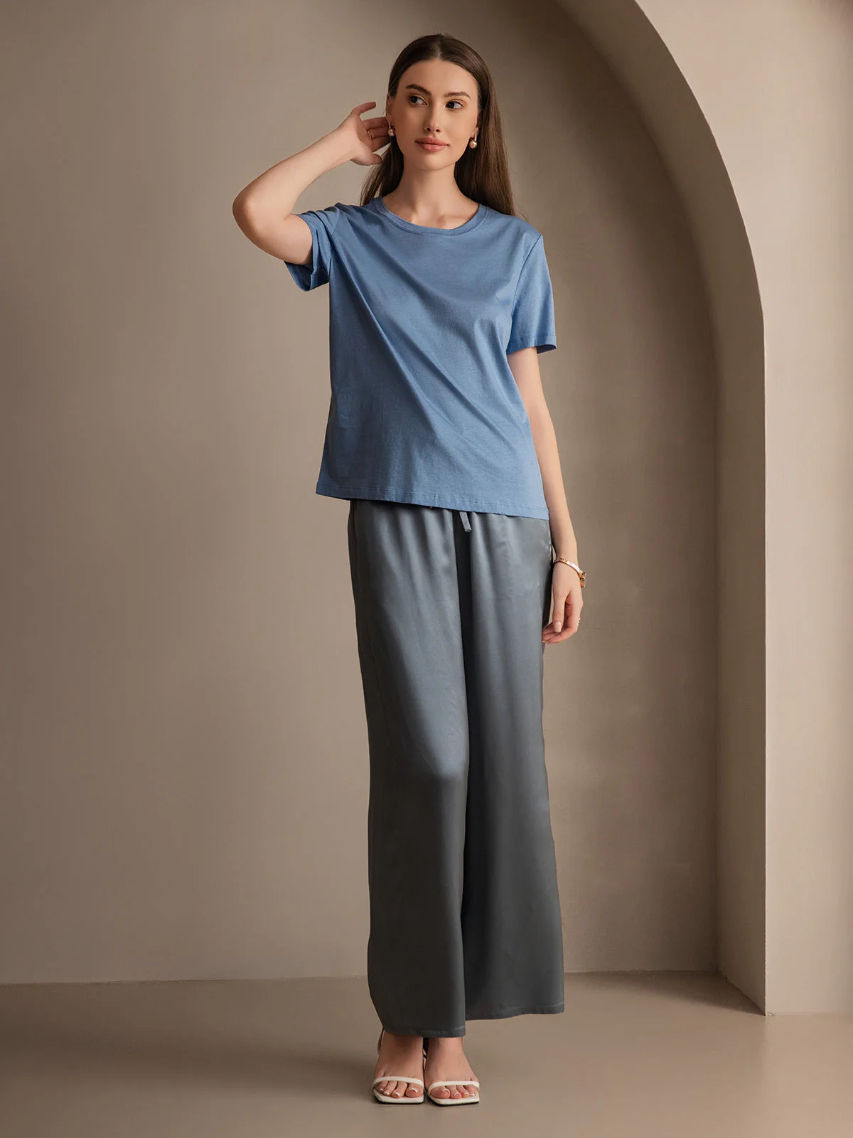 Reine Seide Entspannte Elastische Taille Hose - Image 30