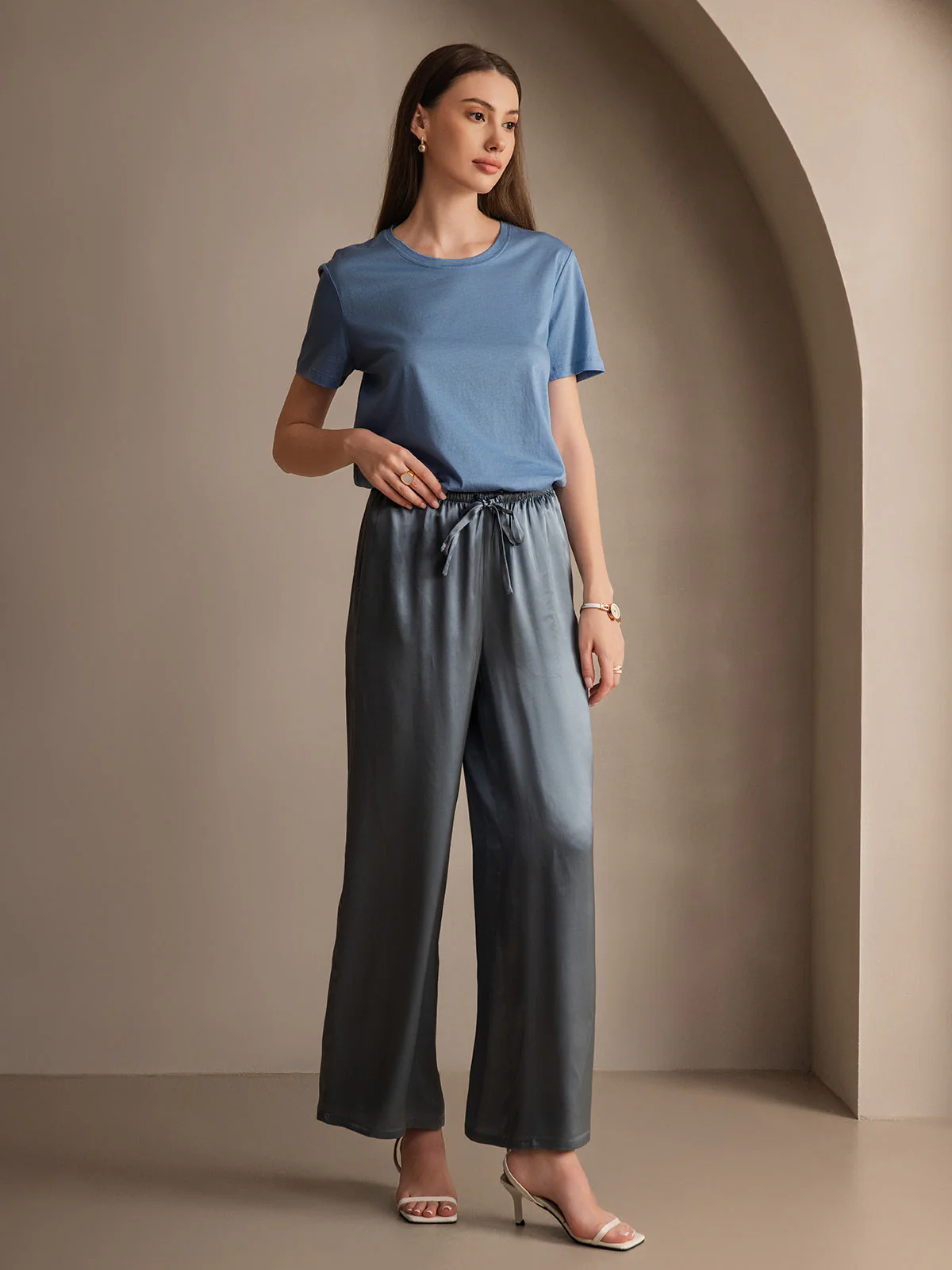Reine Seide Entspannte Elastische Taille Hose - Image 33