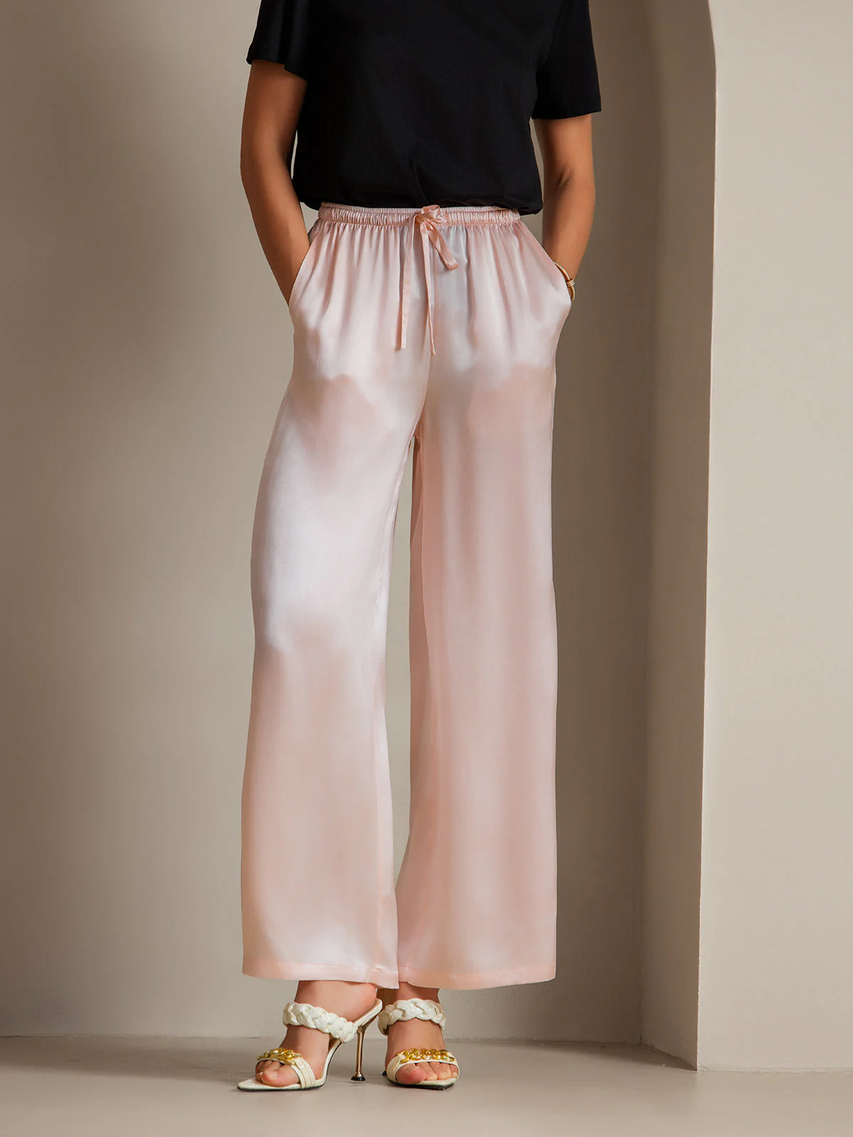 Reine Seide Entspannte Elastische Taille Hose - Image 35