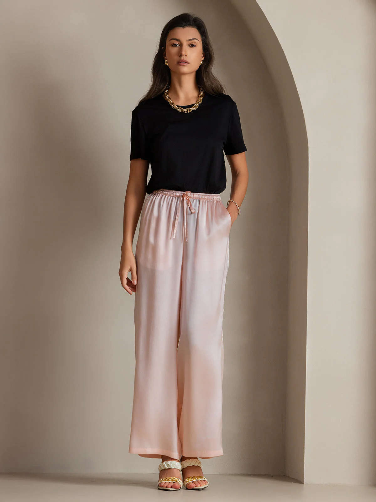 Reine Seide Entspannte Elastische Taille Hose - Image 37