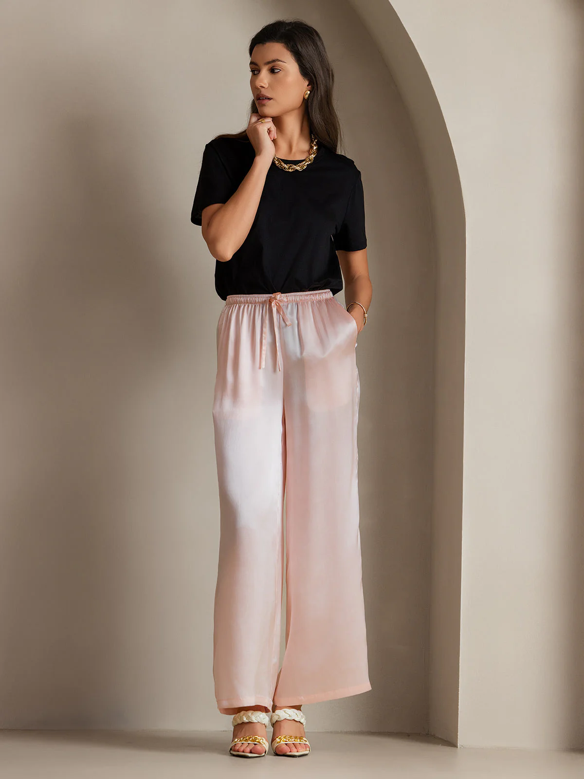 Reine Seide Entspannte Elastische Taille Hose - Image 38
