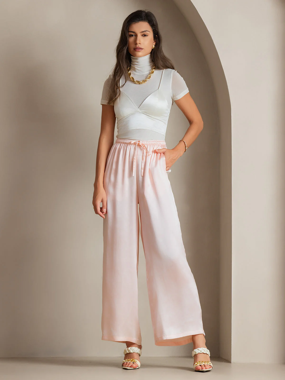 Reine Seide Entspannte Elastische Taille Hose - Image 39