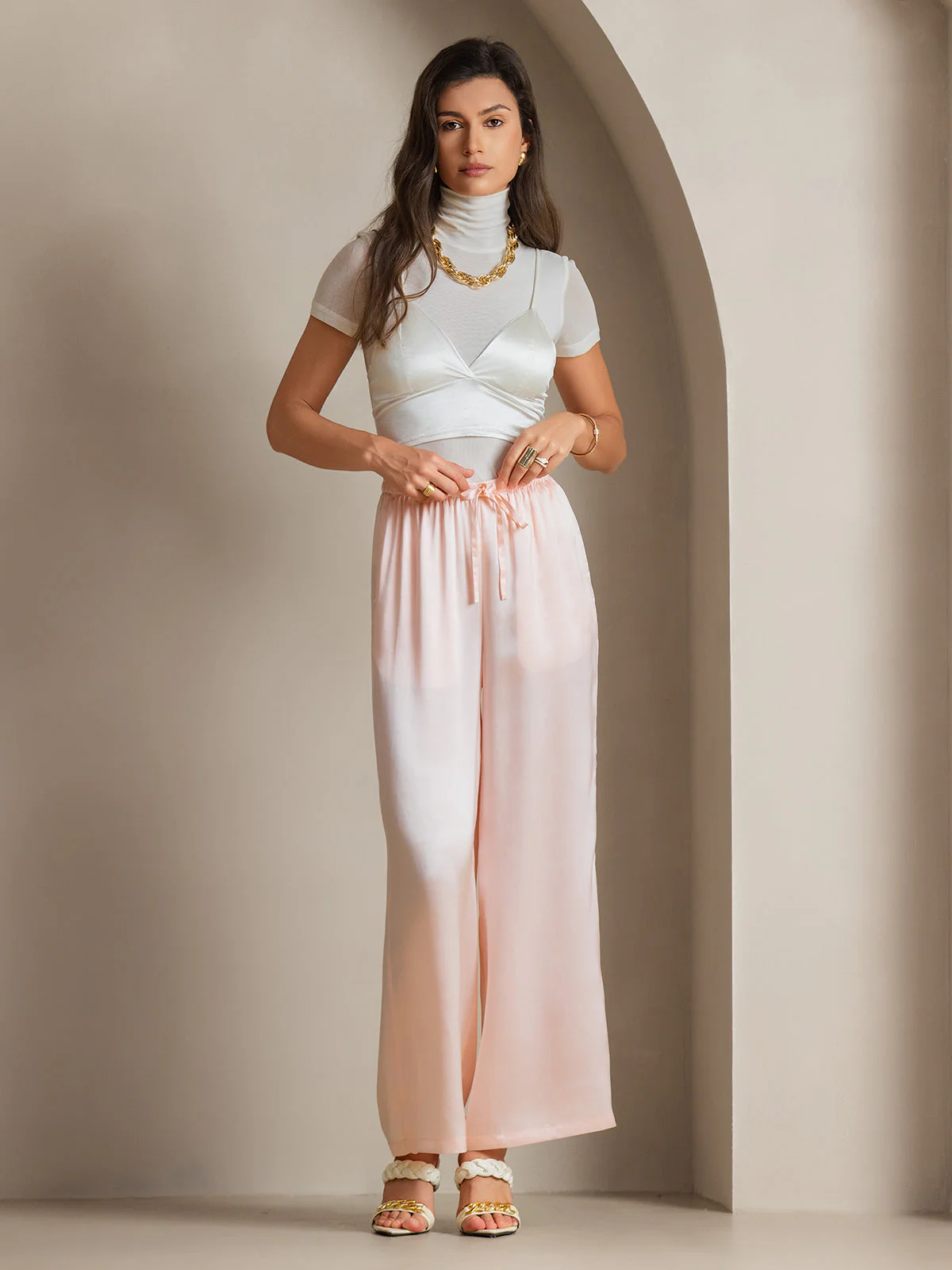 Reine Seide Entspannte Elastische Taille Hose - Image 40
