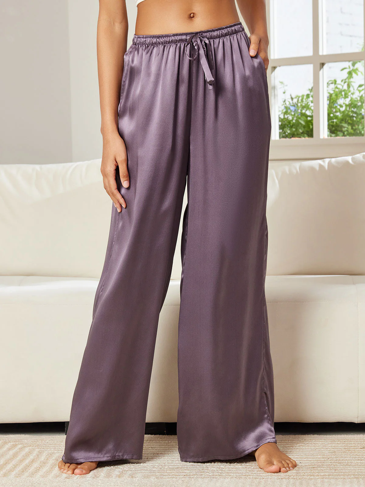 Reine Seide Entspannte Elastische Taille Hose - Image 43