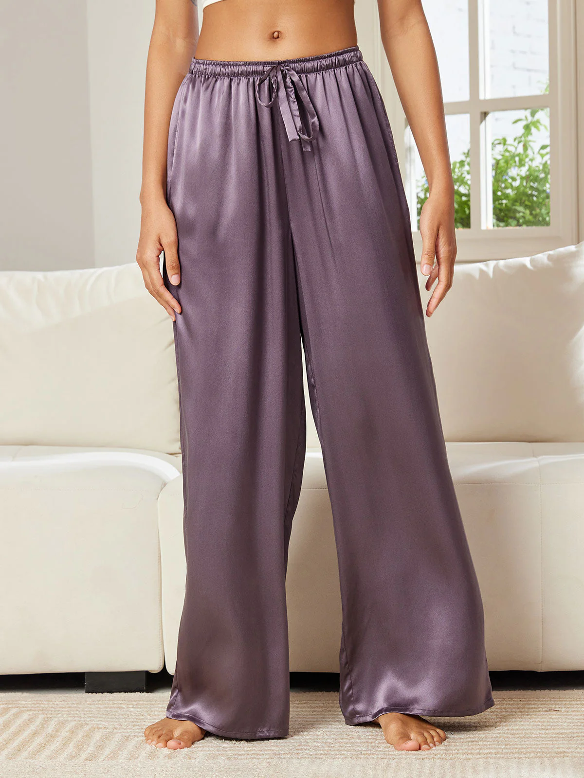 Reine Seide Entspannte Elastische Taille Hose - Image 44