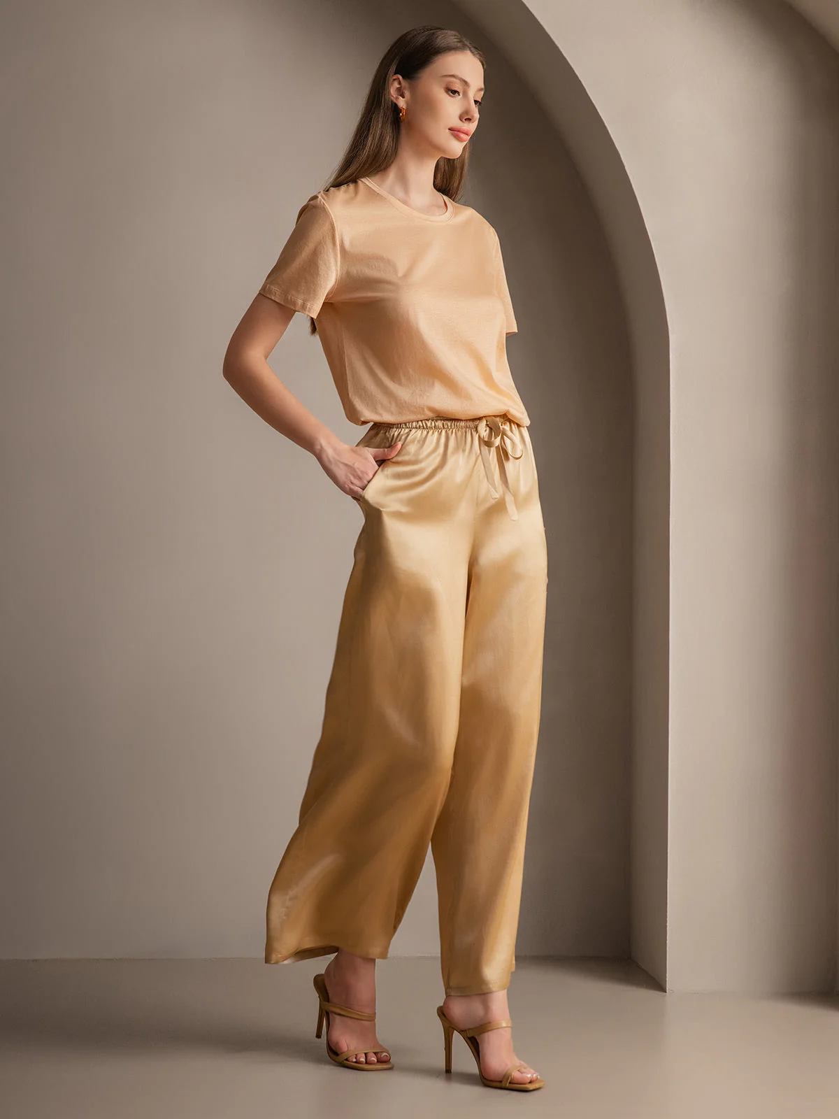 Reine Seide Entspannte Elastische Taille Hose - Image 47