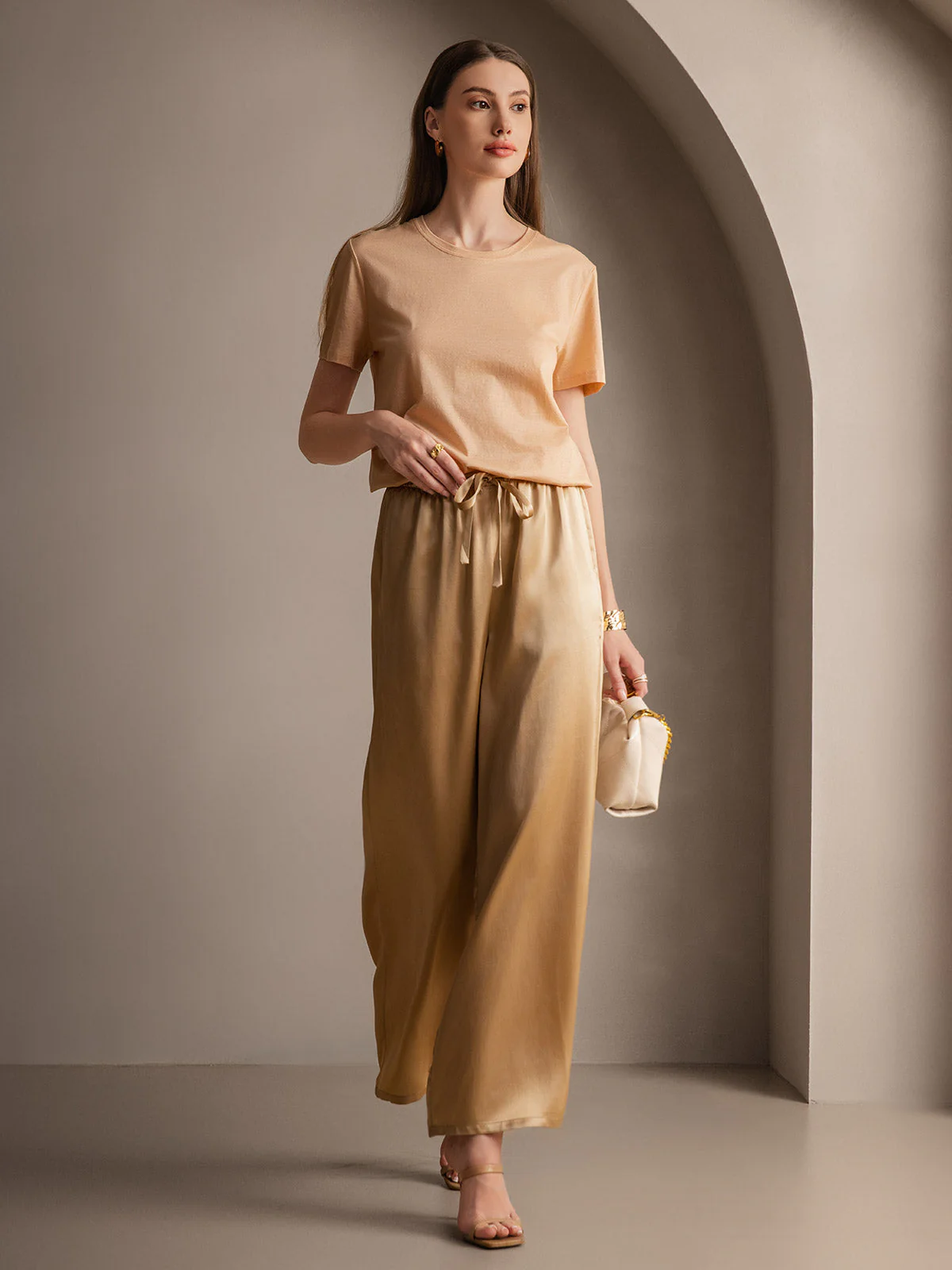 Reine Seide Entspannte Elastische Taille Hose - Image 48