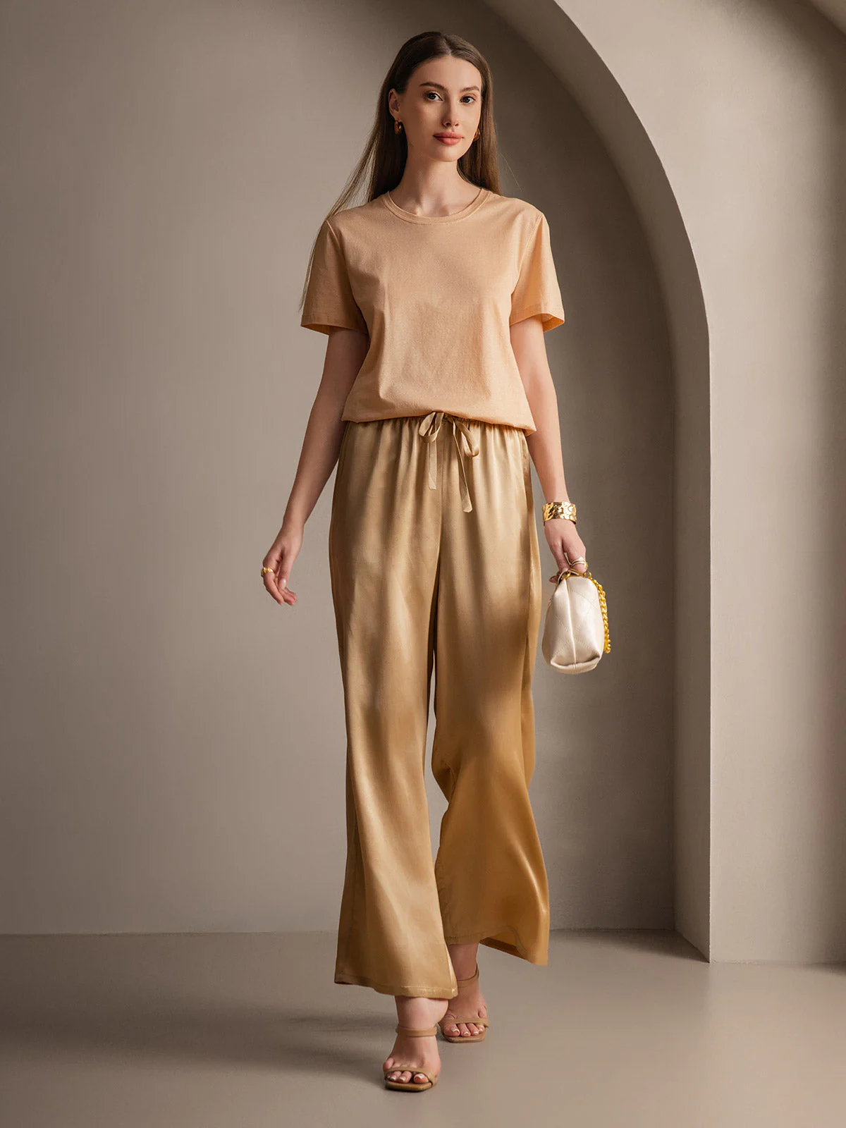 Reine Seide Entspannte Elastische Taille Hose - Image 49