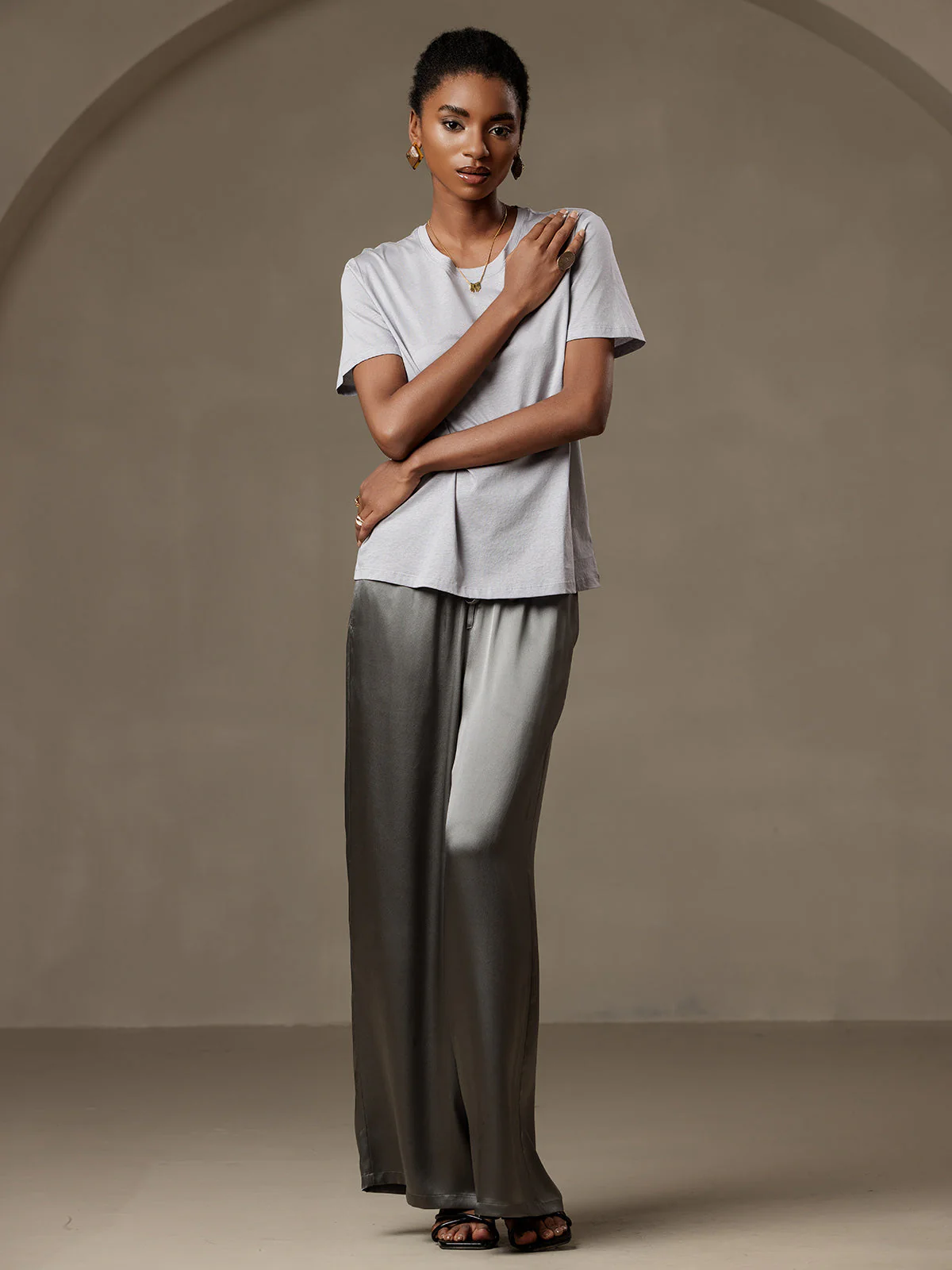 Reine Seide Entspannte Elastische Taille Hose - Image 5