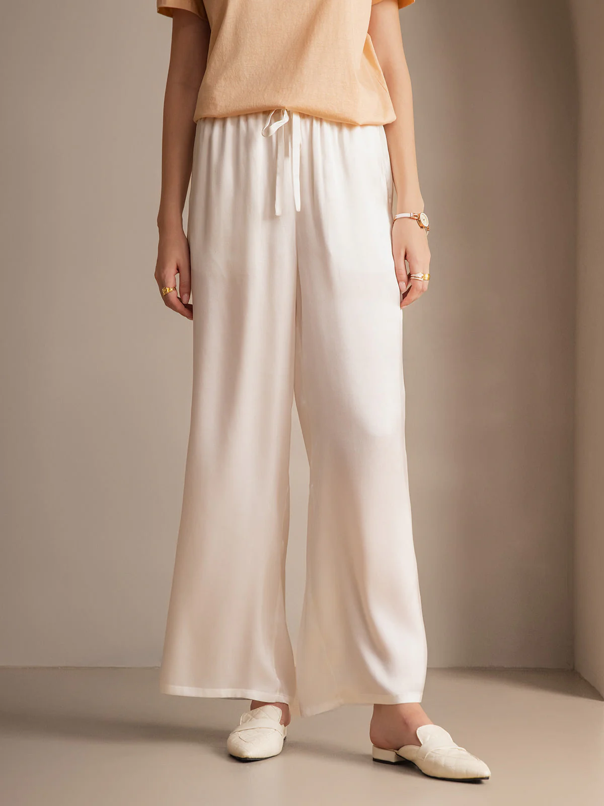 Reine Seide Entspannte Elastische Taille Hose - Image 52