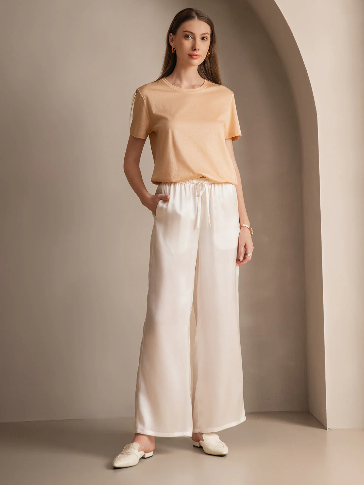Reine Seide Entspannte Elastische Taille Hose - Image 54