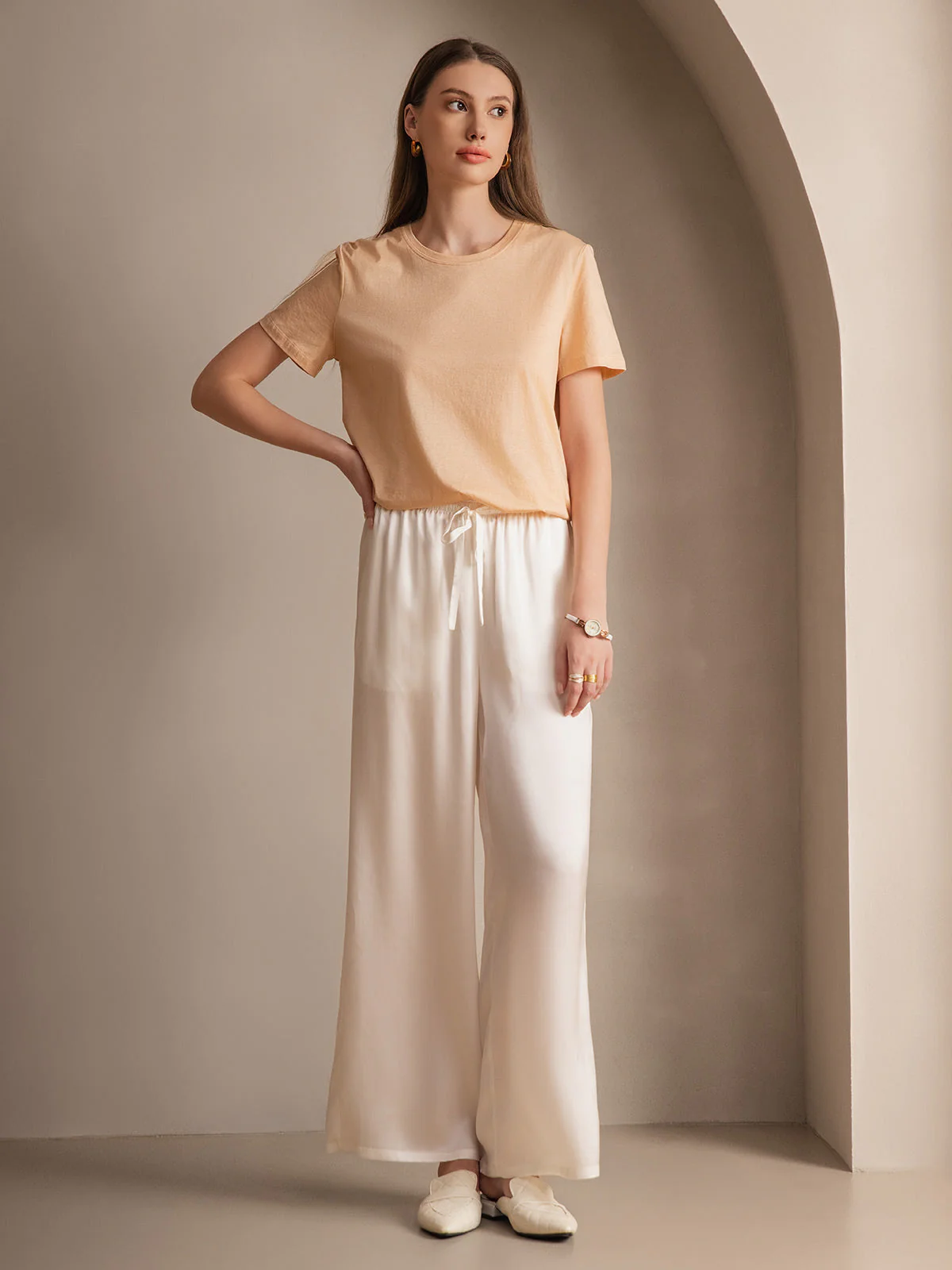 Reine Seide Entspannte Elastische Taille Hose - Image 55
