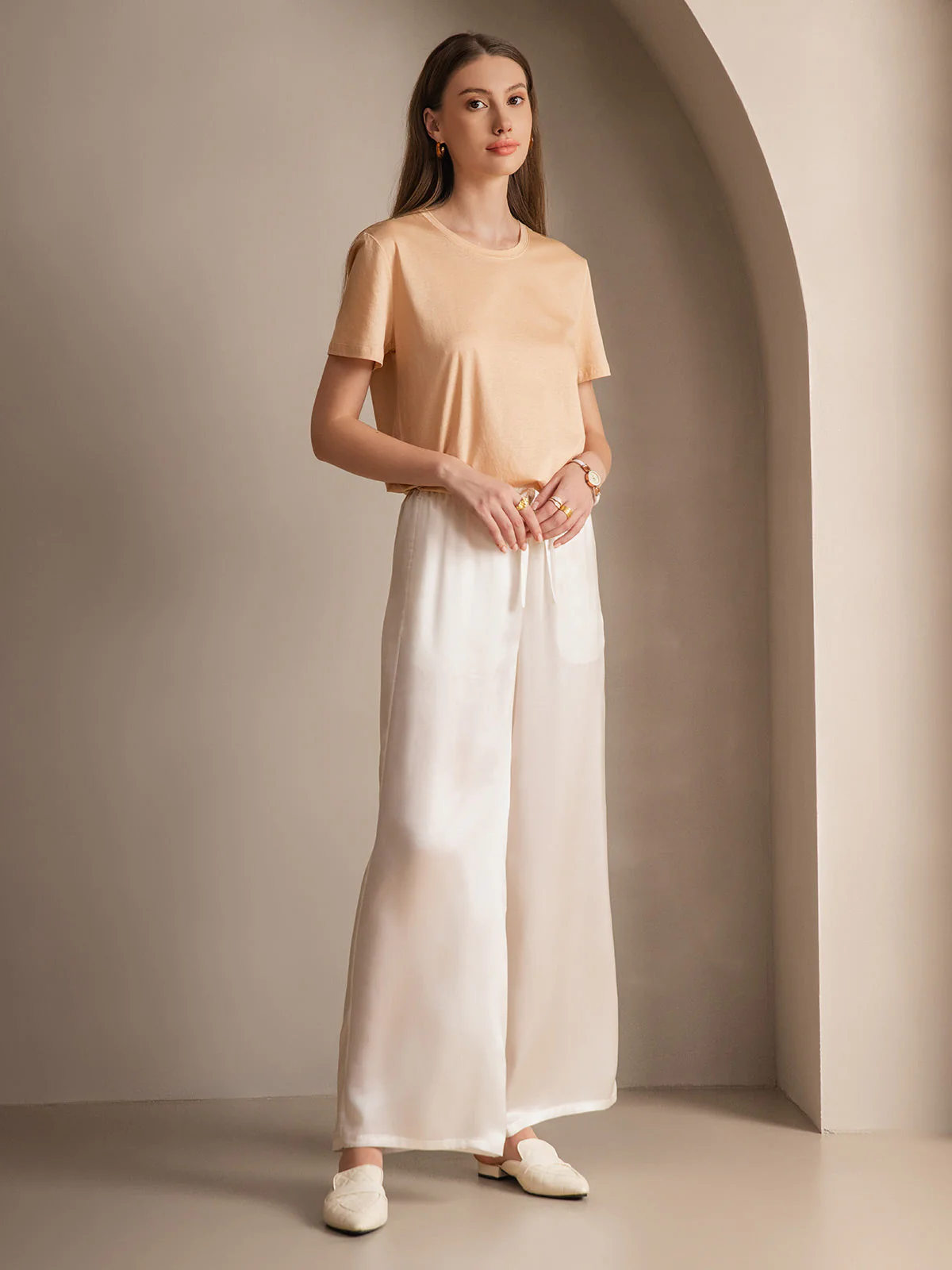 Reine Seide Entspannte Elastische Taille Hose - Image 56