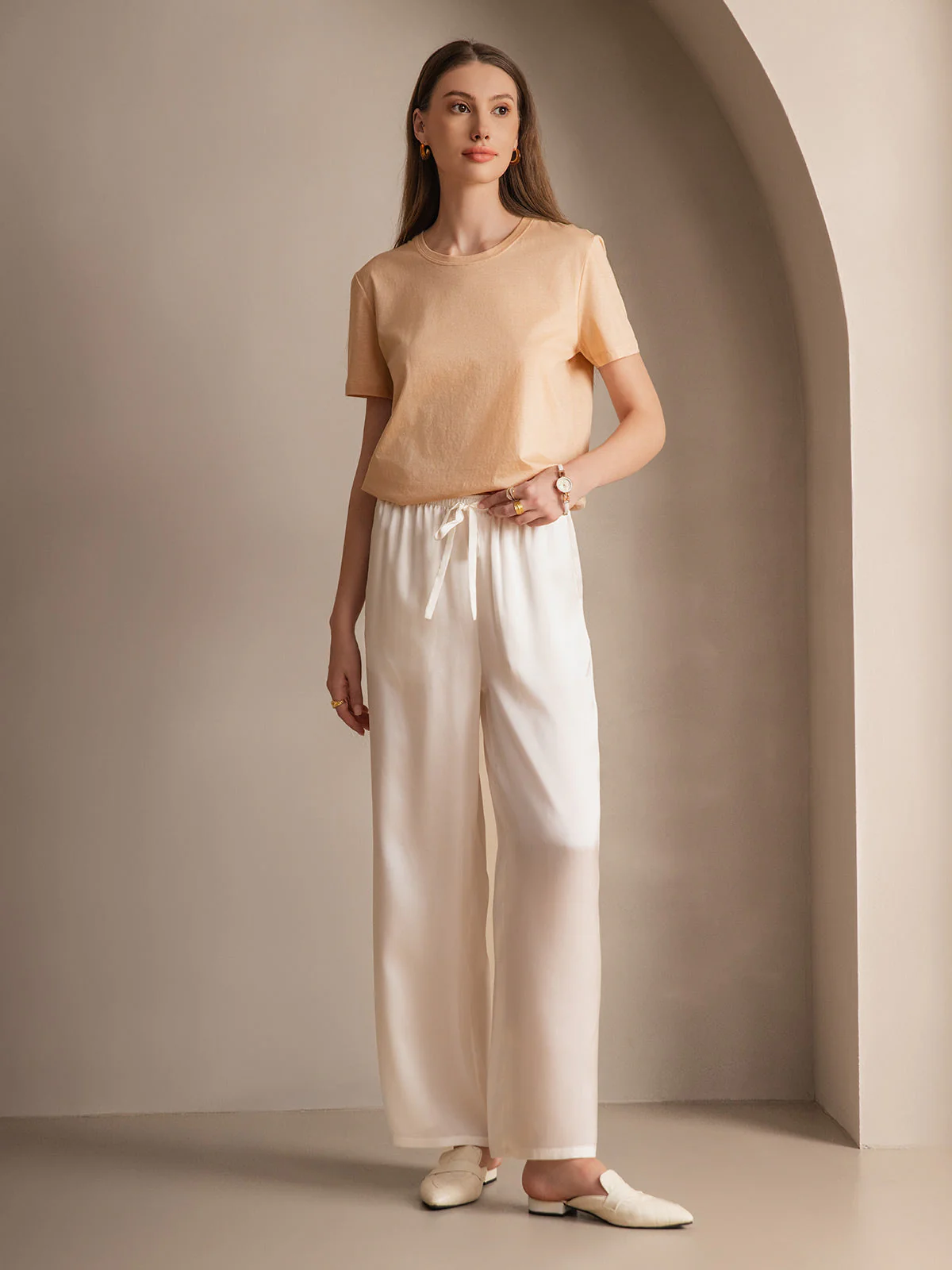 Reine Seide Entspannte Elastische Taille Hose - Image 57