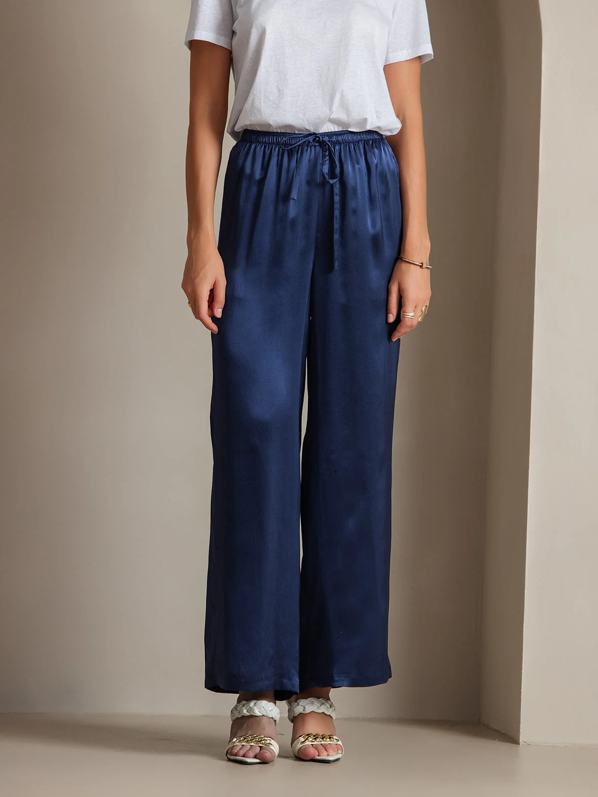 Reine Seide Entspannte Elastische Taille Hose - Image 58