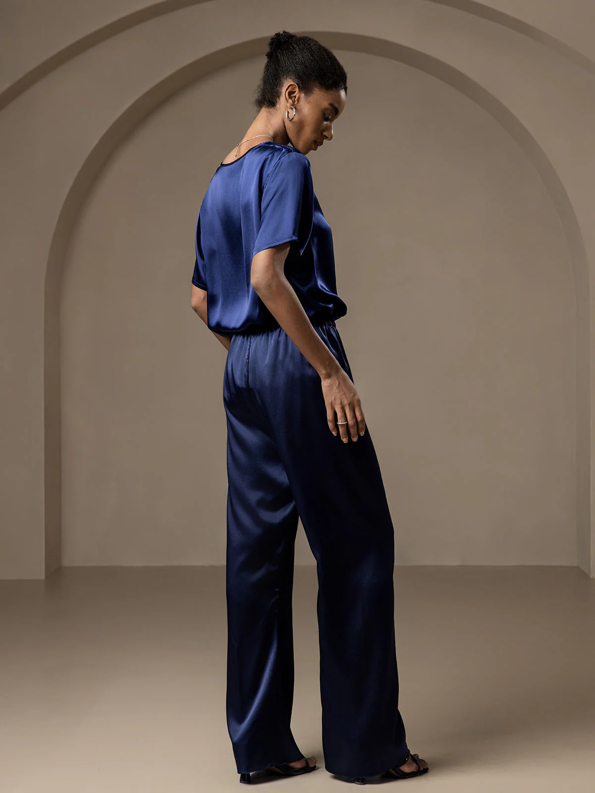 Reine Seide Entspannte Elastische Taille Hose - Image 59
