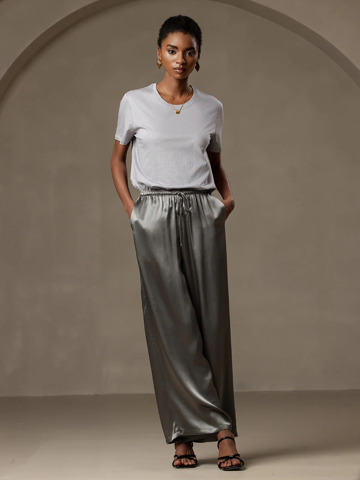 Reine Seide Entspannte Elastische Taille Hose - Image 6
