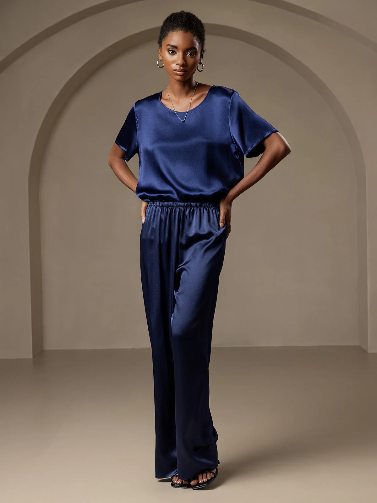 Reine Seide Entspannte Elastische Taille Hose - Image 60