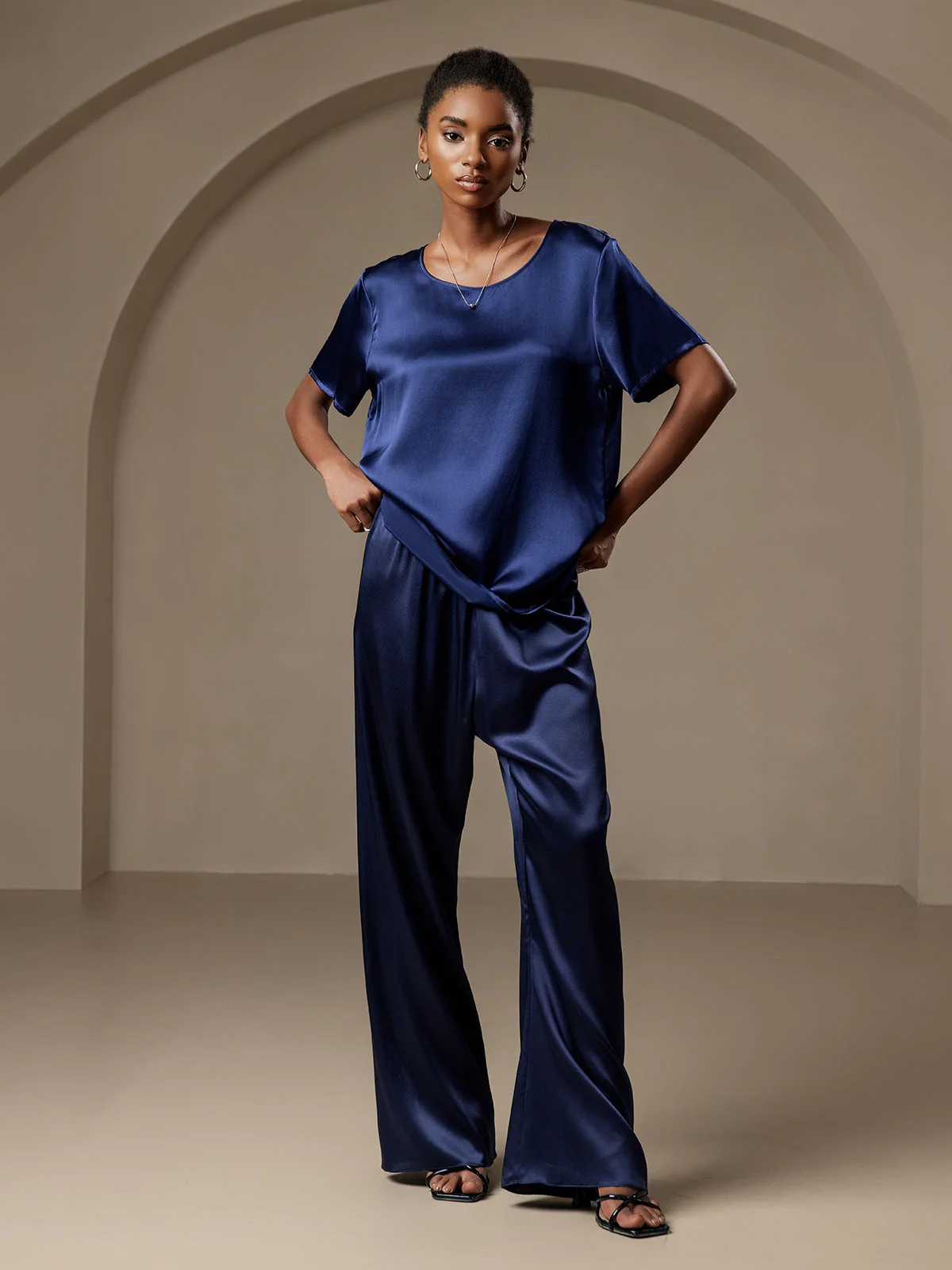 Reine Seide Entspannte Elastische Taille Hose - Image 61
