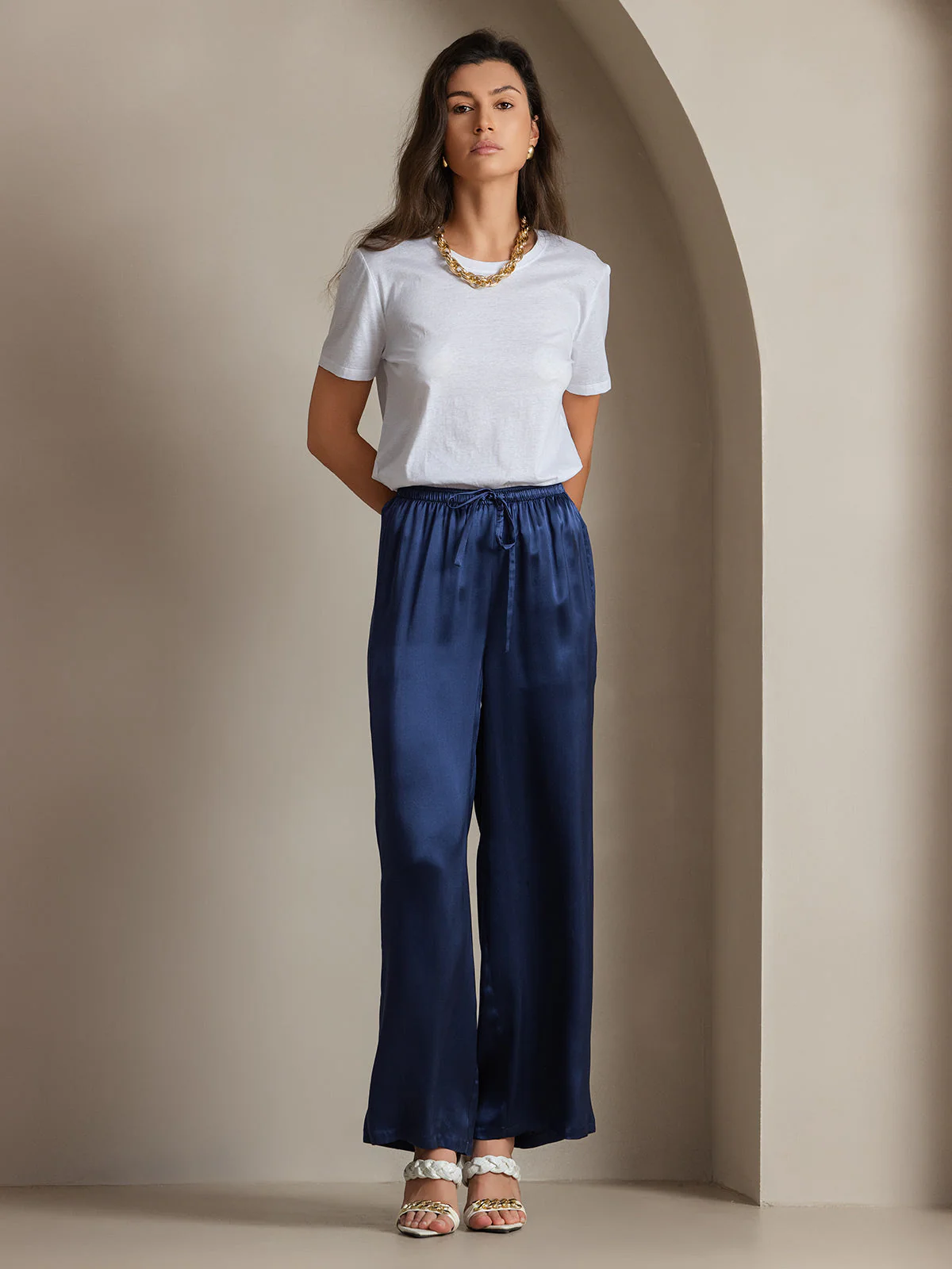 Reine Seide Entspannte Elastische Taille Hose - Image 63