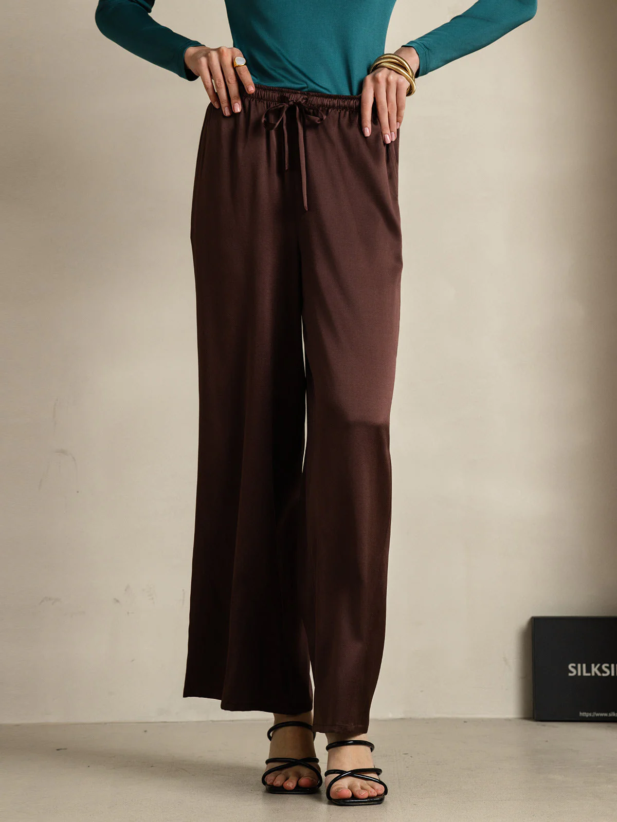 Reine Seide Entspannte Elastische Taille Hose - Image 64