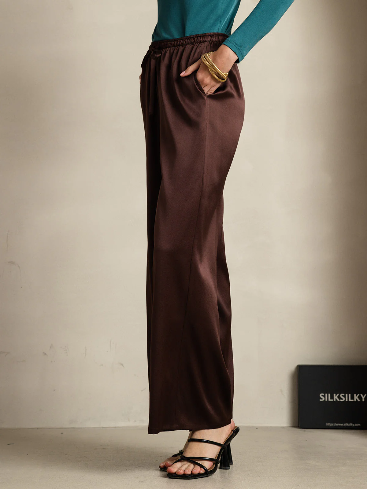 Reine Seide Entspannte Elastische Taille Hose - Image 67