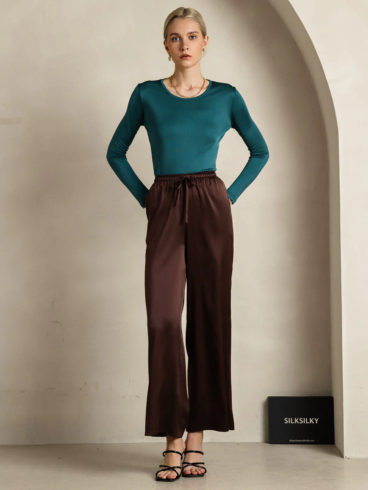 Reine Seide Entspannte Elastische Taille Hose - Image 69