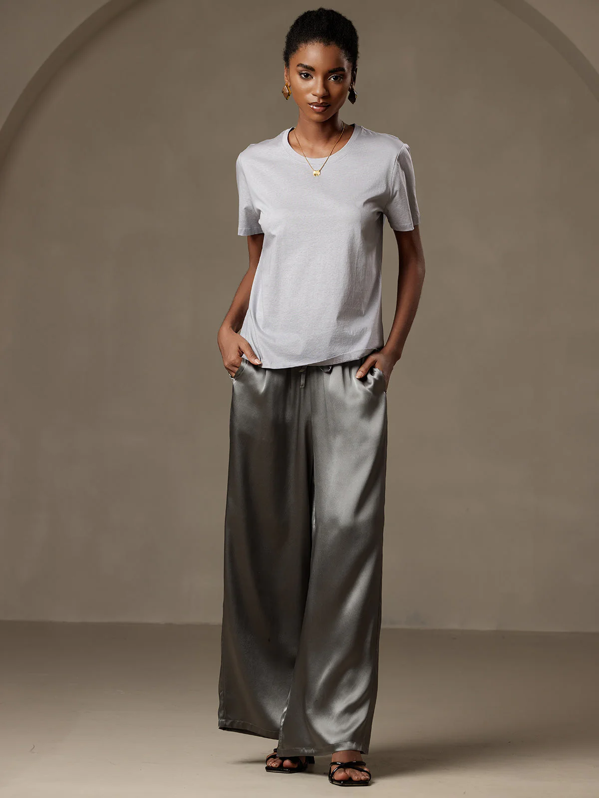 Reine Seide Entspannte Elastische Taille Hose - Image 7