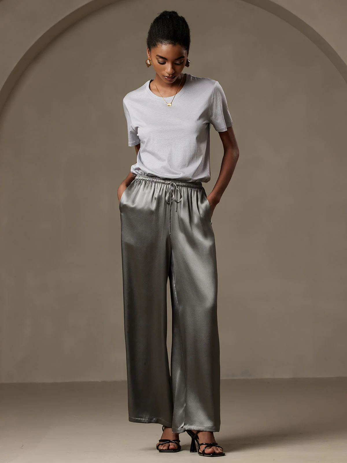 Reine Seide Entspannte Elastische Taille Hose - Image 8