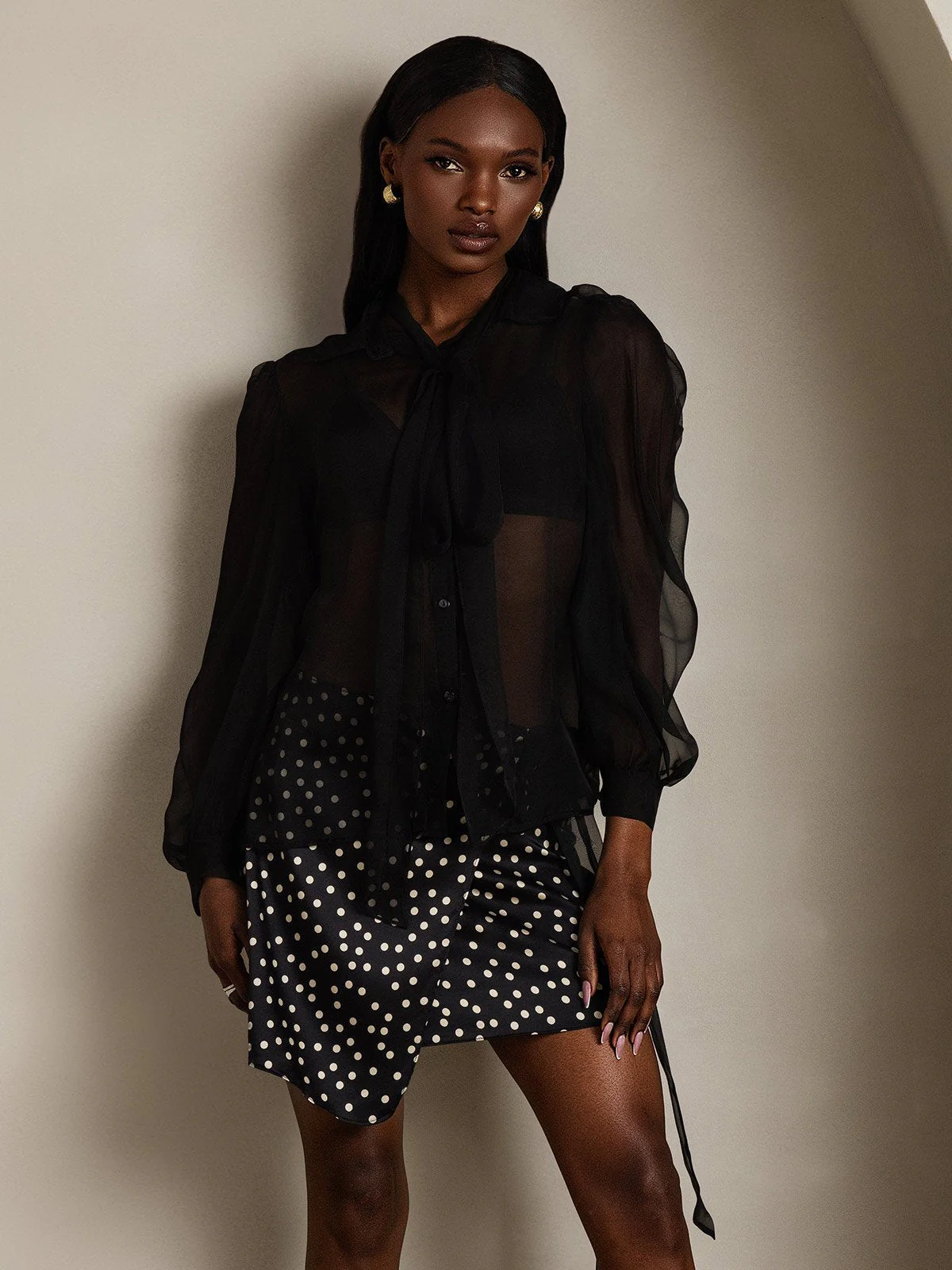 Clearance - Damen Schluppenbluse aus Reinem Seidenchiffon mit Laternenärmeln - Image 11