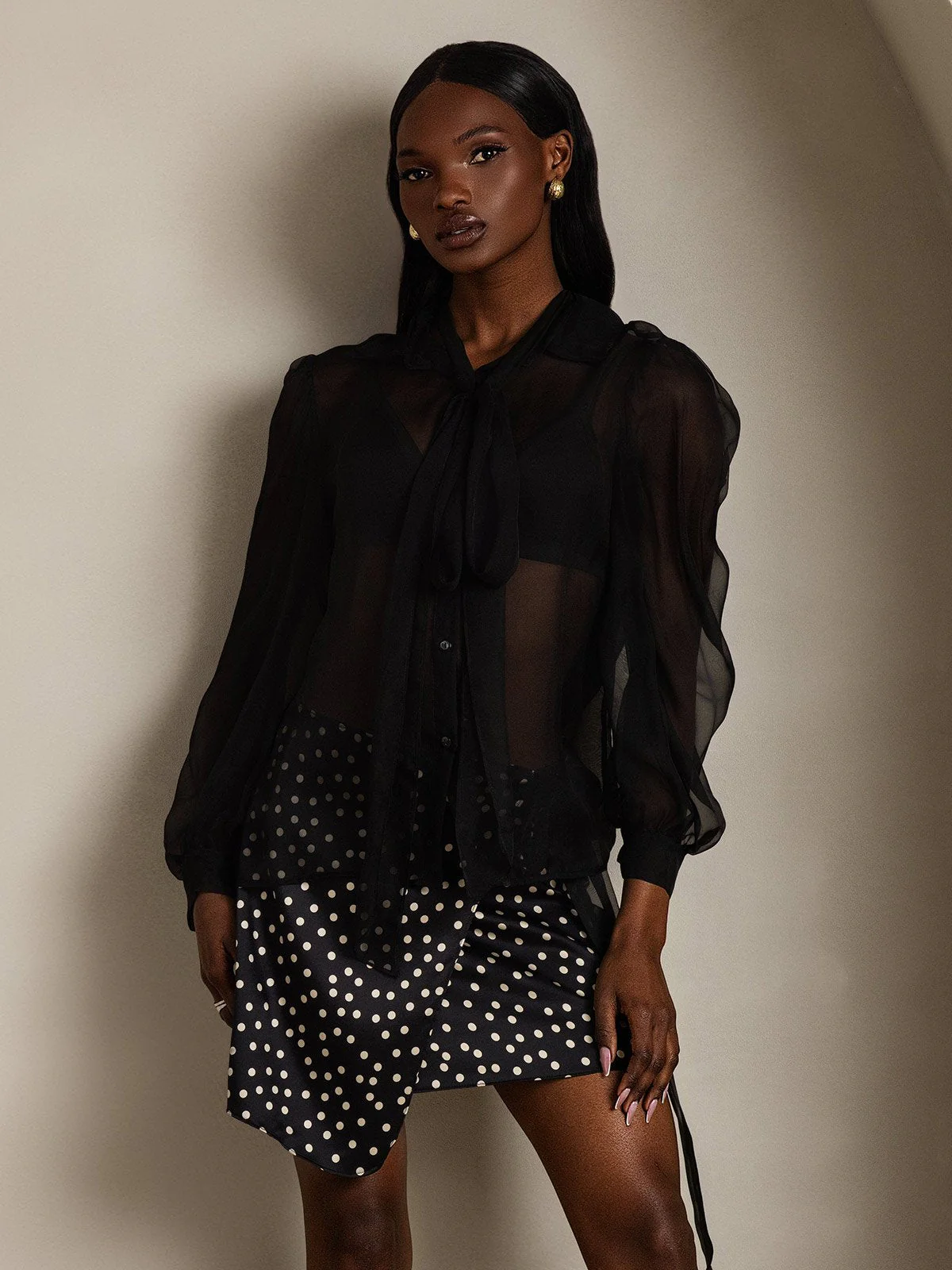 Clearance - Damen Schluppenbluse aus Reinem Seidenchiffon mit Laternenärmeln - Image 12