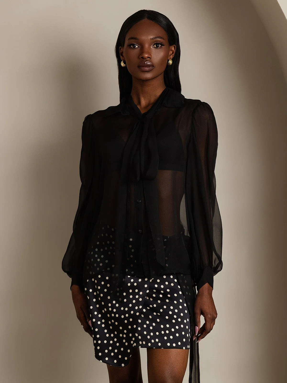 Clearance - Damen Schluppenbluse aus Reinem Seidenchiffon mit Laternenärmeln - Image 13