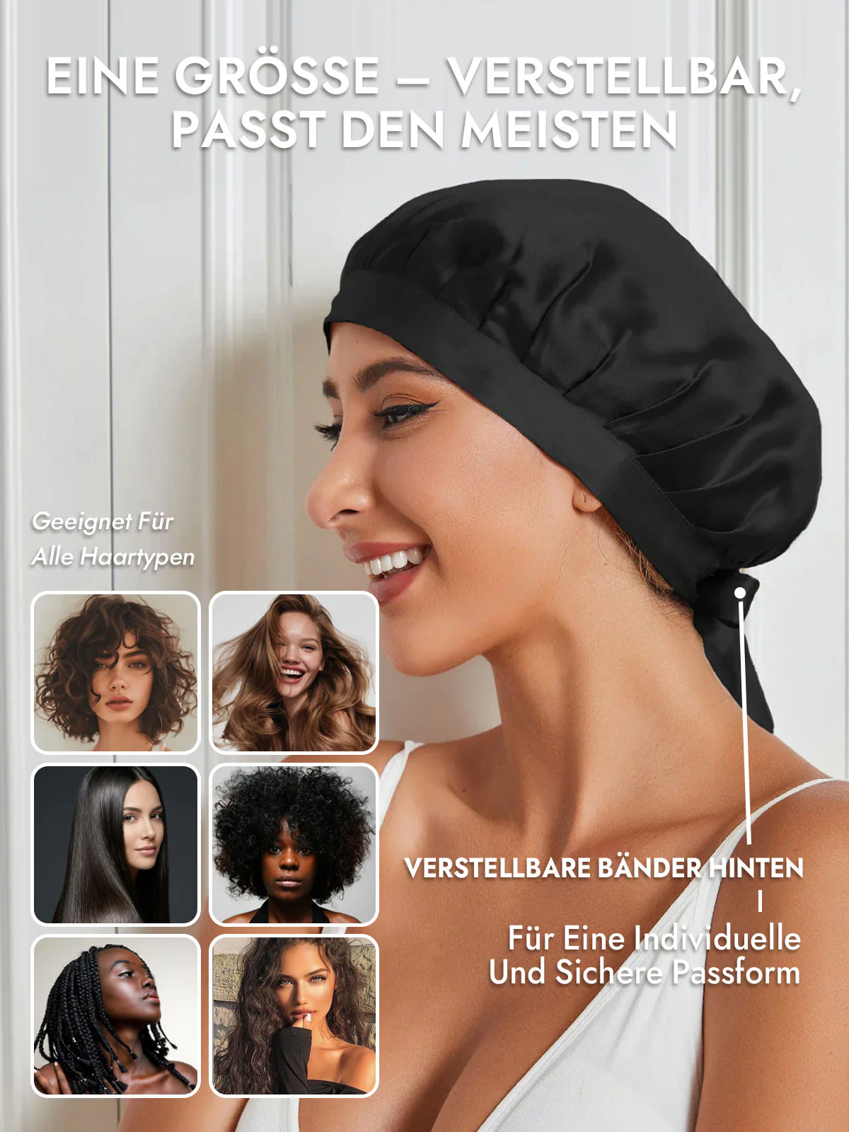 Schlafhaube aus 100% Maulbeerseide mit Bändern - Image 12