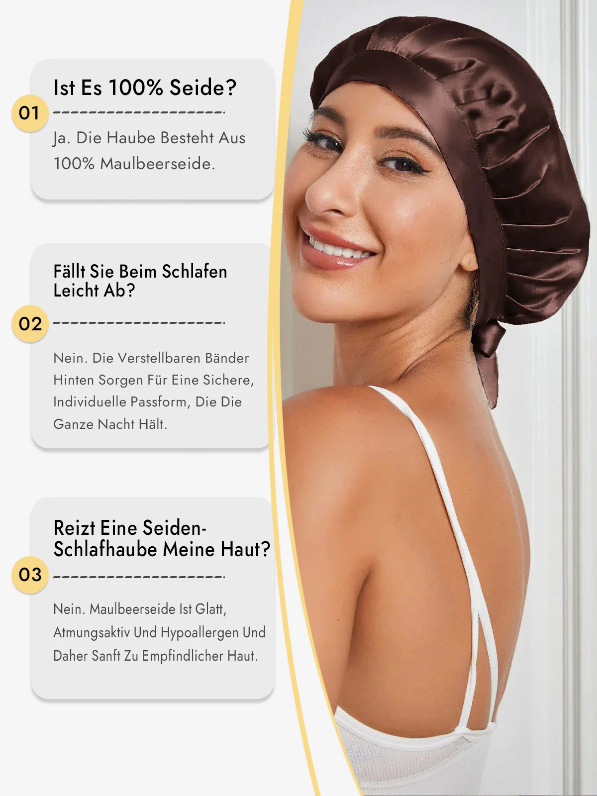 Schlafhaube aus 100% Maulbeerseide mit Bändern - Image 17