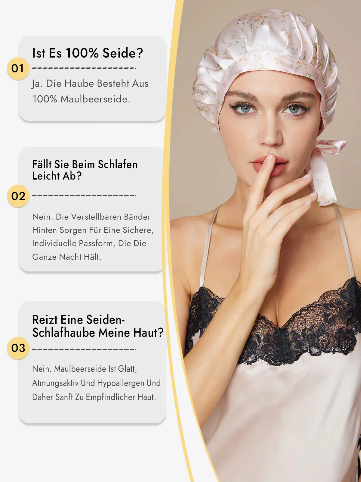 Schlafhaube aus 100% Maulbeerseide mit Bändern - Image 47