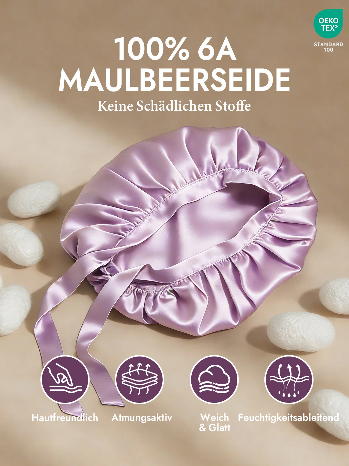 Schlafhaube aus 100% Maulbeerseide mit Bändern - Image 68