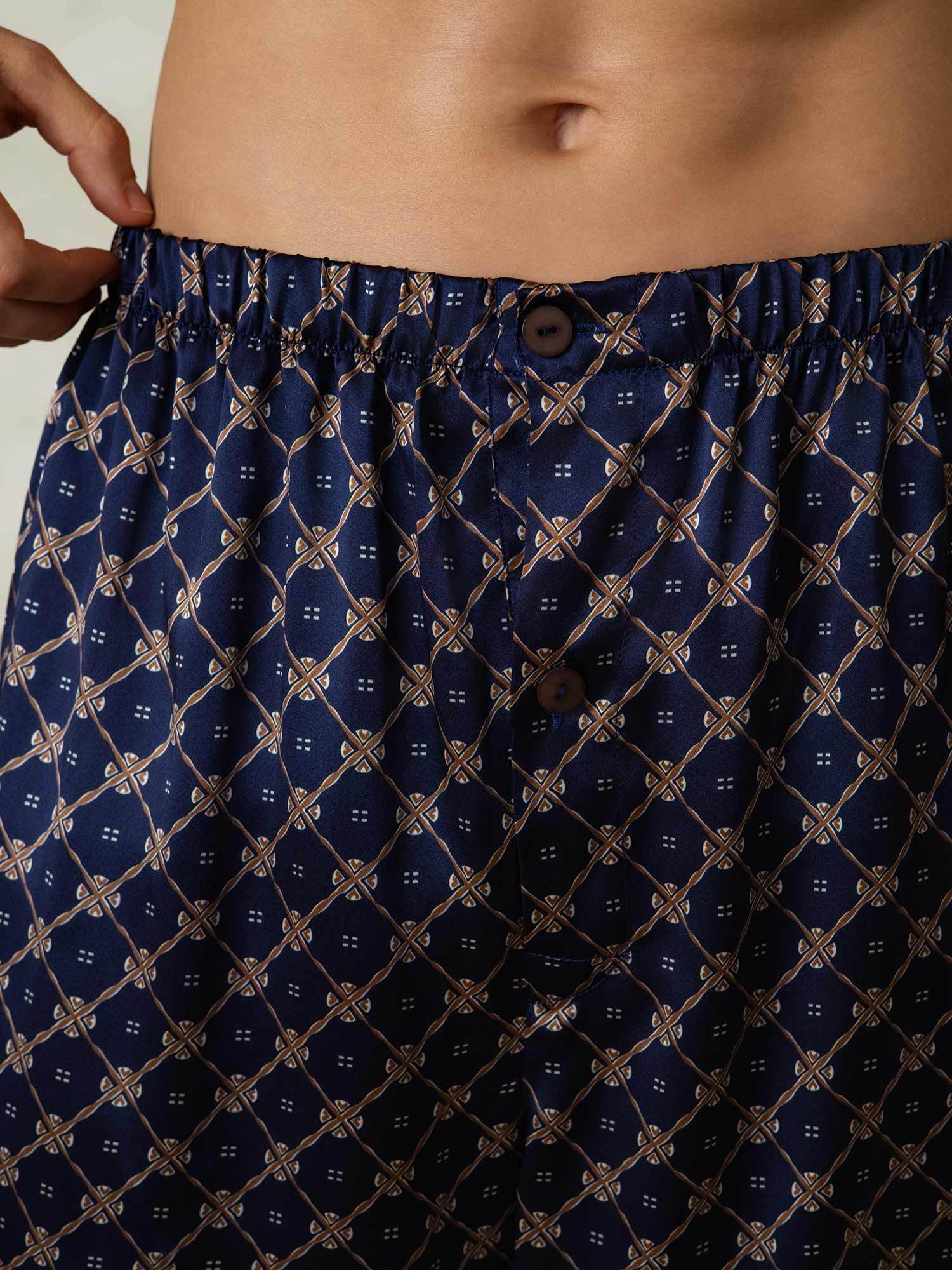 Reine Seide Elastischer Bund Marine Kette Schlafshorts für Herren - Image 6