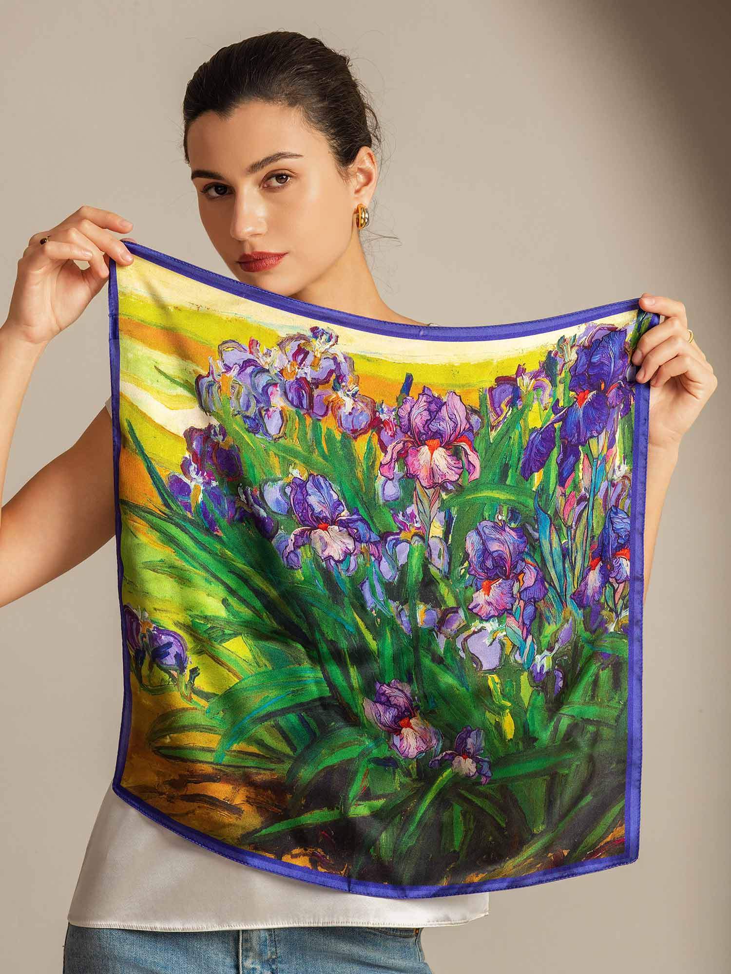 Pure Silk Blumen Ölmalerei Quadrat Tuch - Größe 53x53cm - Image 3